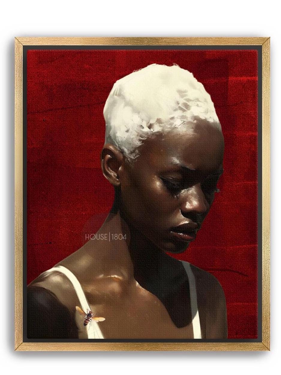 Black Woman Wall Art, Red Afro Woman Canvas Print
