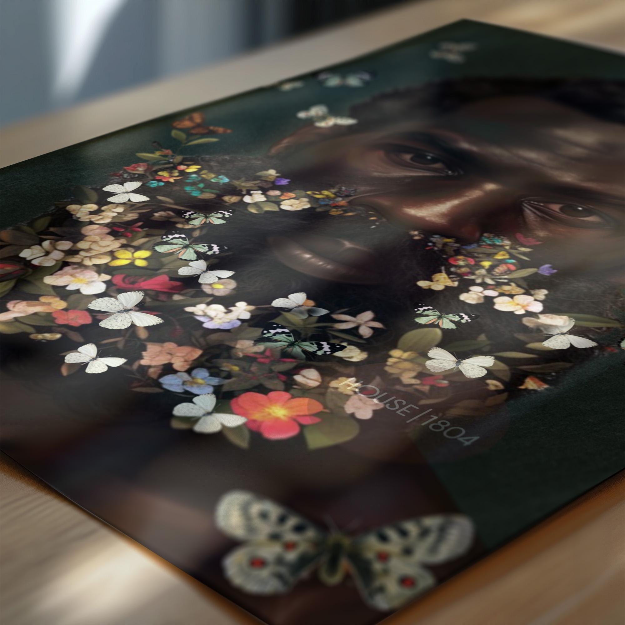 Floral Beard Art Print: Masculine Black Art, Melanin Home Decor