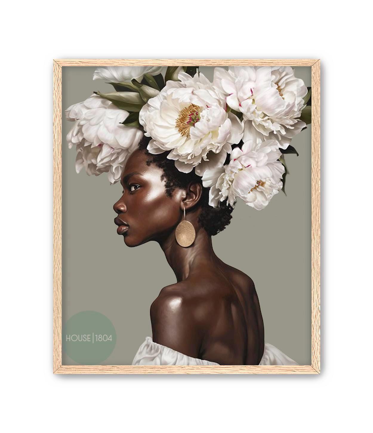 Black Woman Head Flowers, Black Woman Art Print, Gift for Black Women, Black Woman Boho Wall Art, Black Art Poster, Black Woman Floral Art