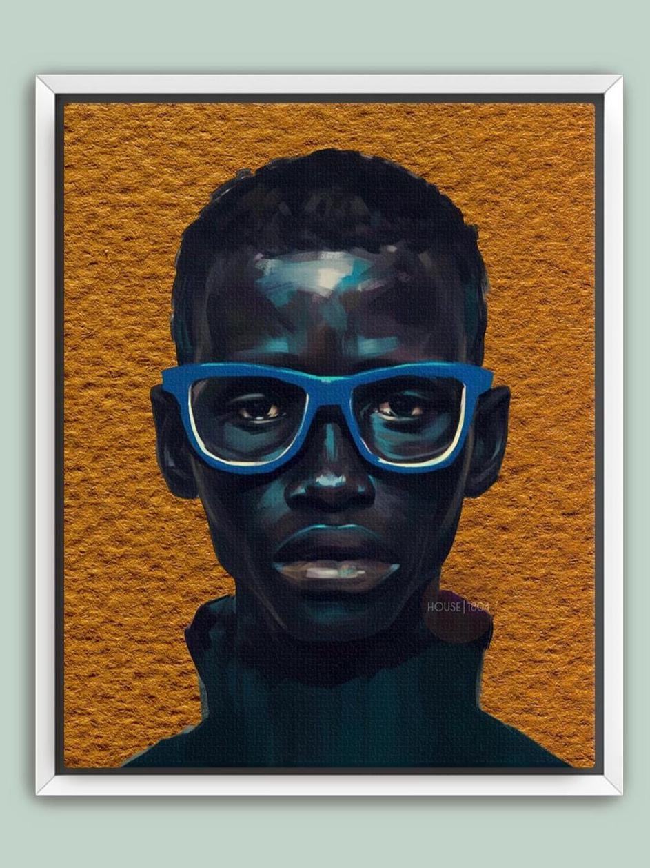 Modern African American Boy Portrait Art: Colorful Canvas Print