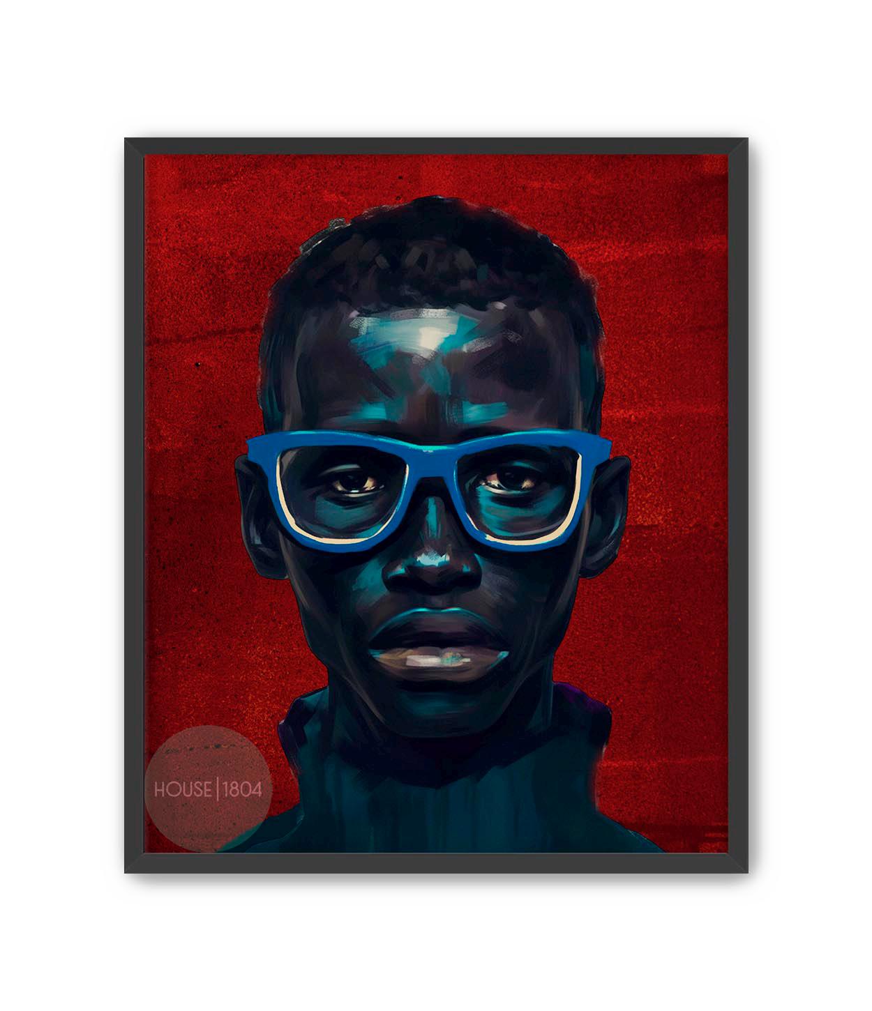 Black Man Art Canvas, Black Man Blue Wall Art, Black Man Portrait Art, Modern African American Wall Art, Black Man in Red and Blue Modern
