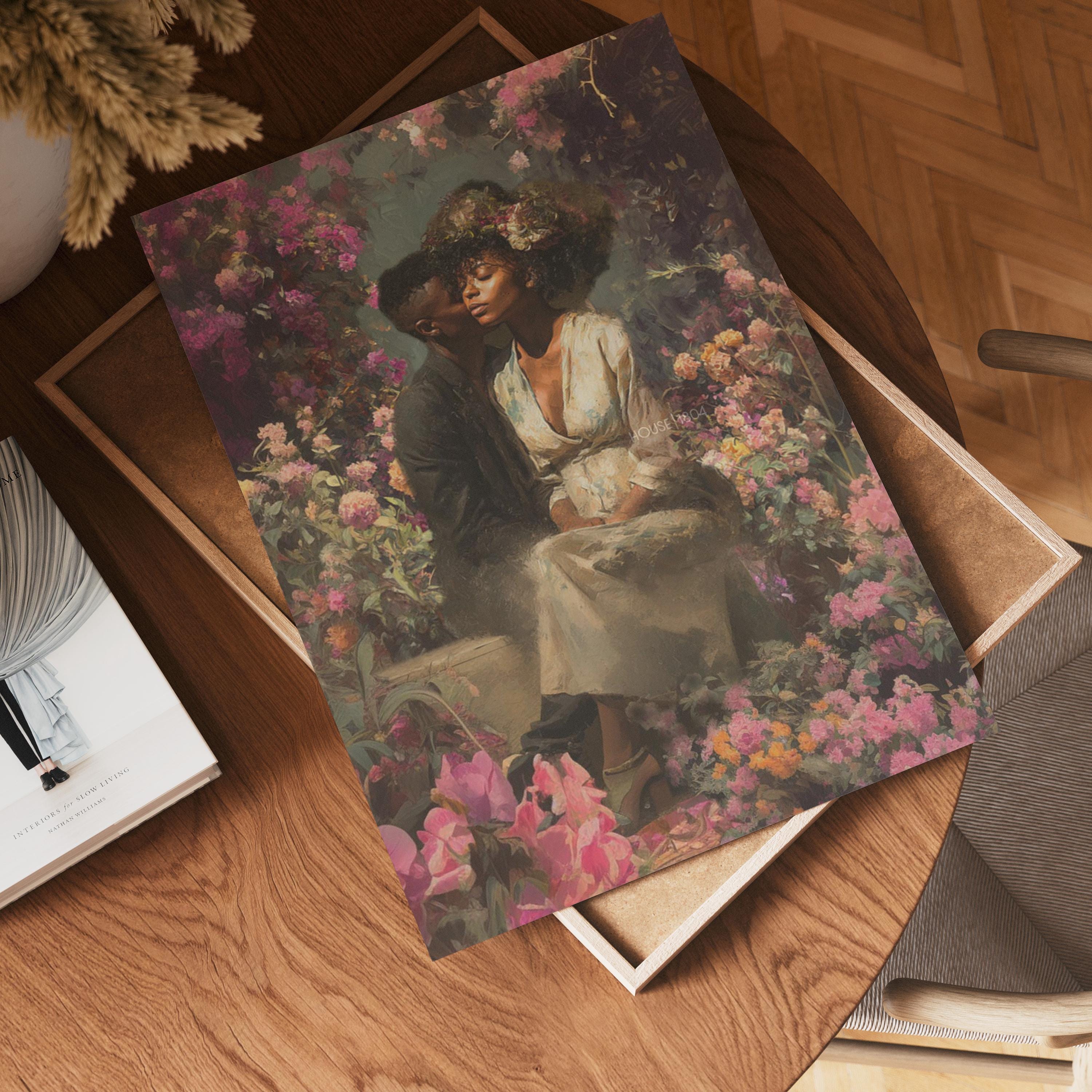 Black Couple Art Print: Vintage African American Love Canvas