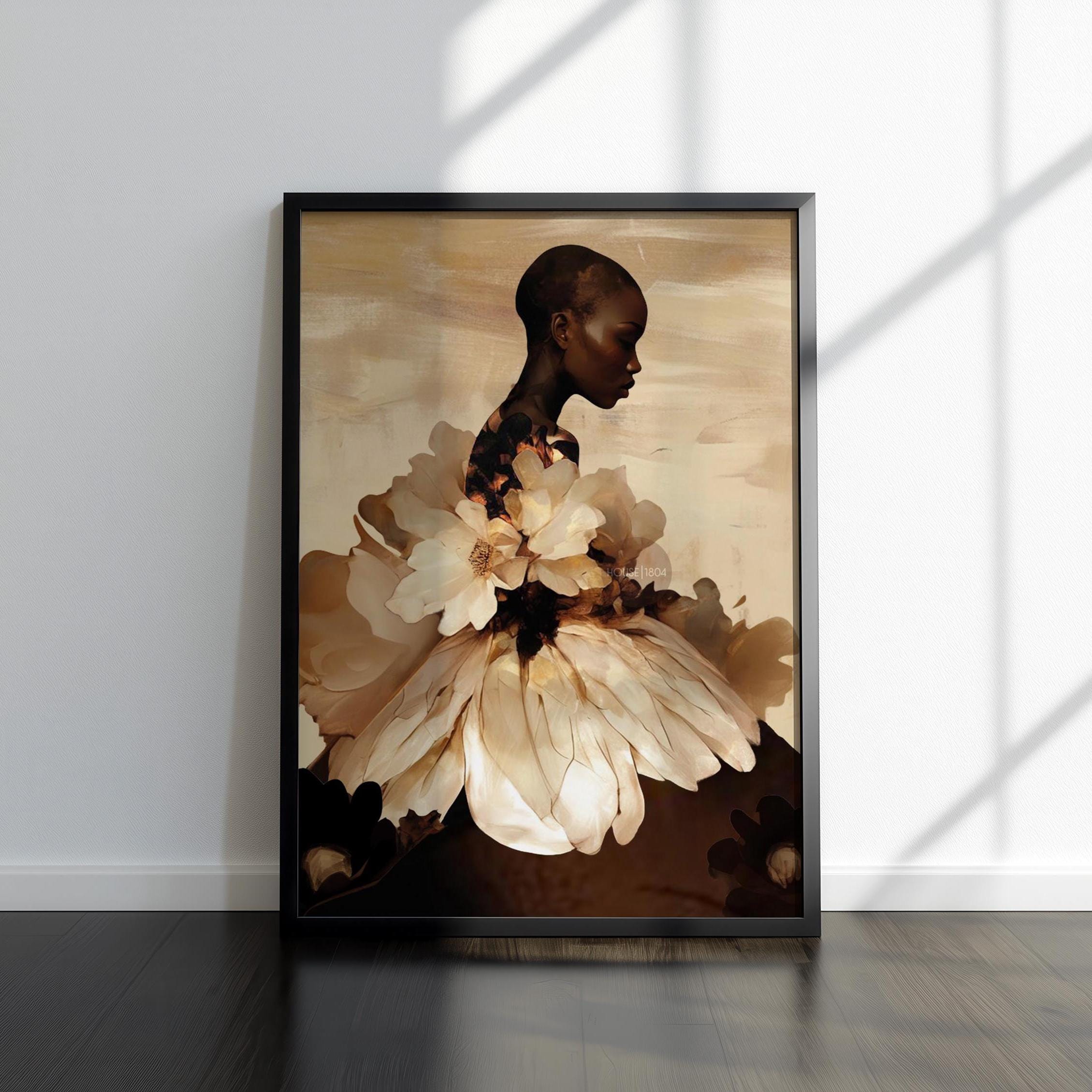 Abstract Black Woman Floral Art Print: Boho Home Decor