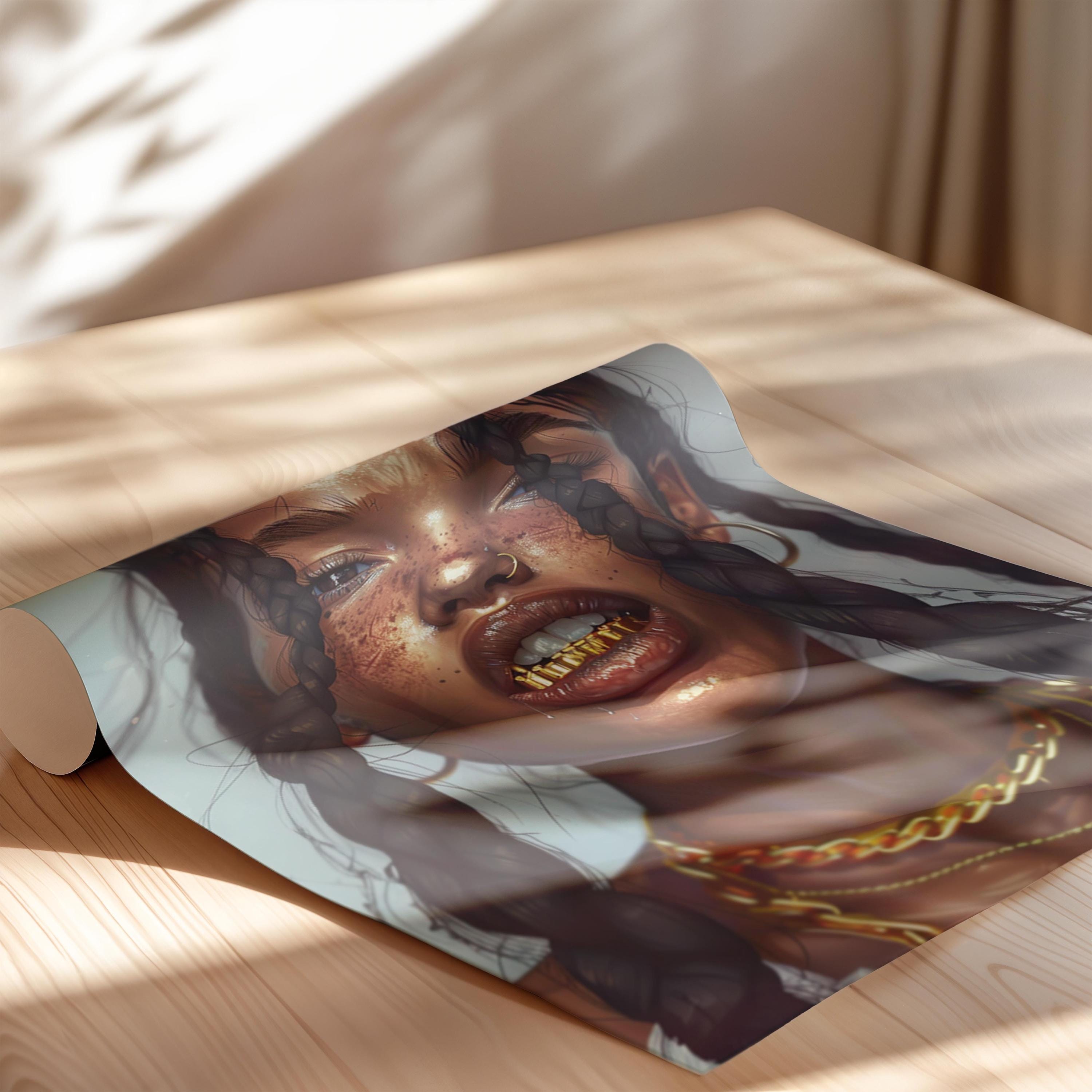 Black Girl Art, Grillz, Black Art Prints, African American Wall Art, Black Woman Boho Art, Black Woman, Urban Art Prints, Black Culture Art