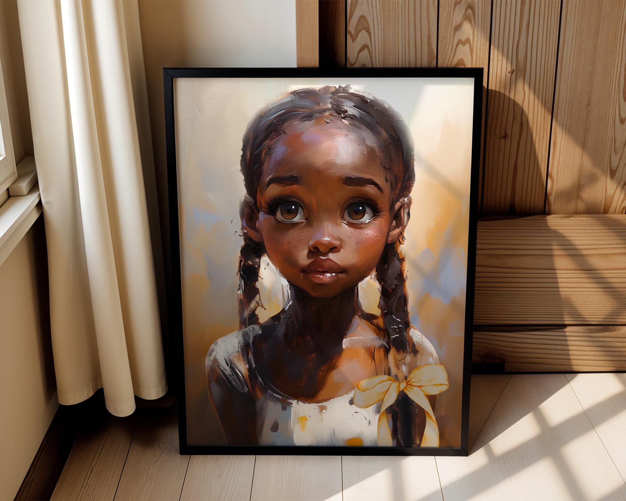 Black Girl Braid Art, Little Black Girl Wall Art, Black Baby Girl Nursery, Black Girl Portrait, Black Child Poster, House of 1804