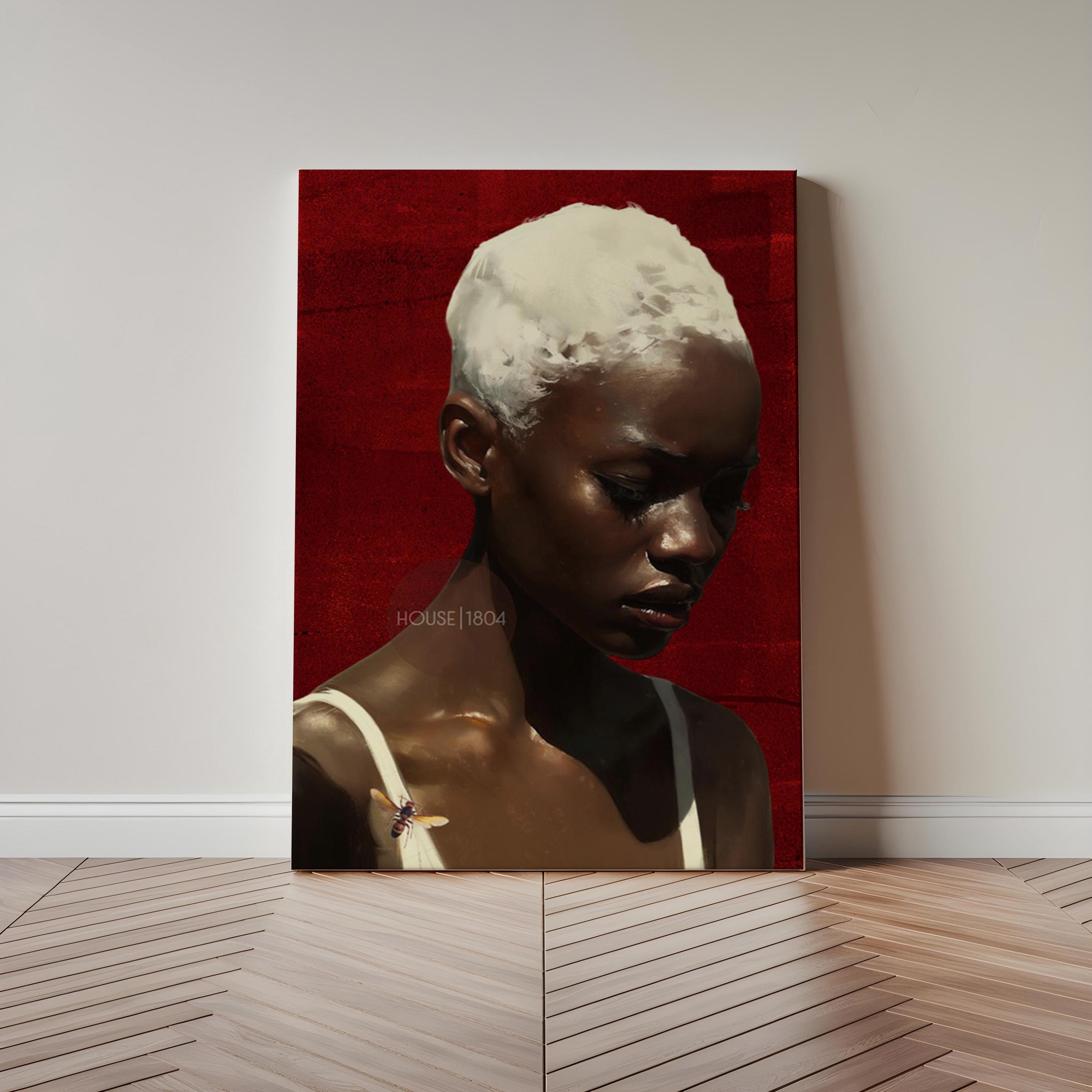 Black Woman Wall Art, Red Afro Woman Canvas Print