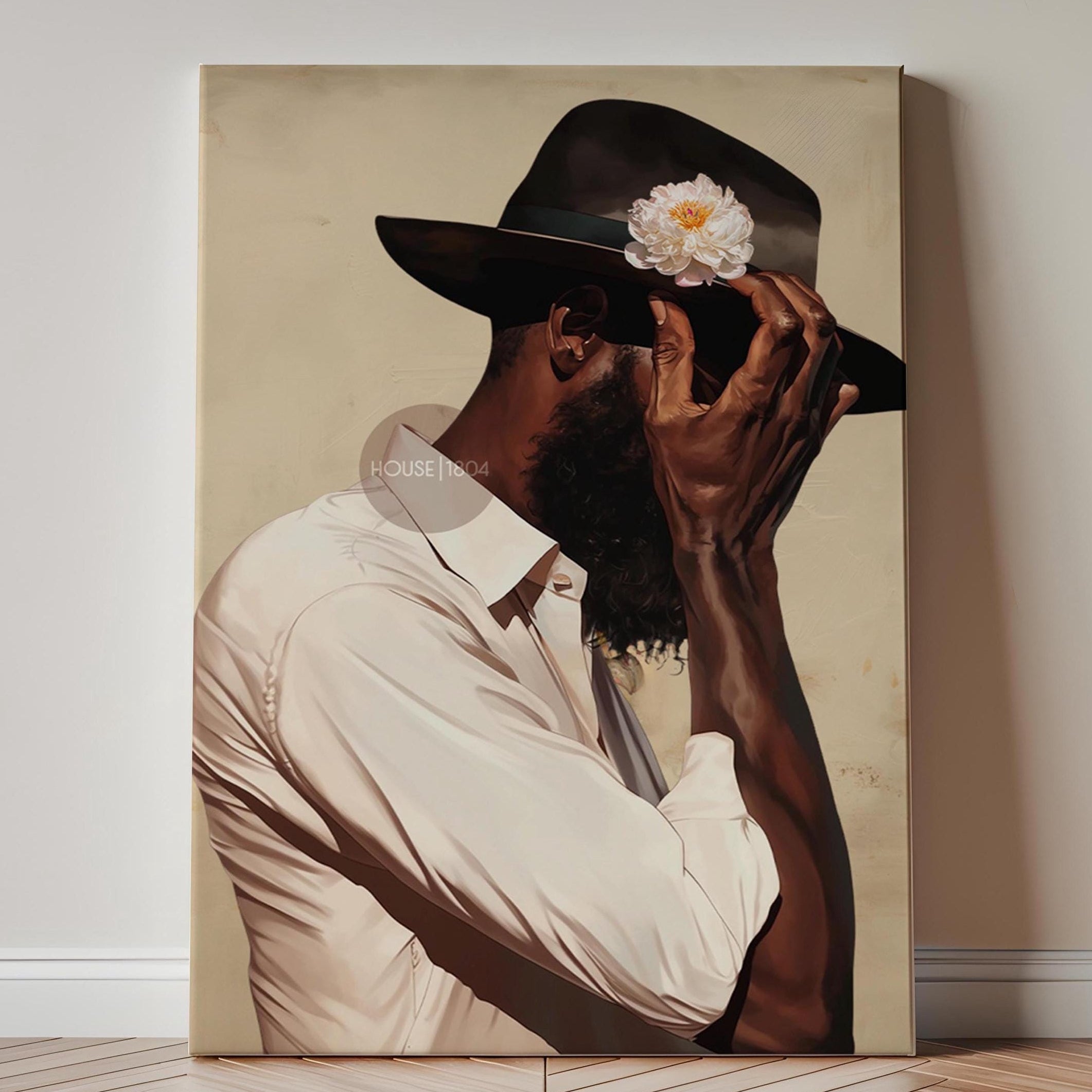 Black Man Portrait Art: Harlem Renaissance Art Print, Beige Background