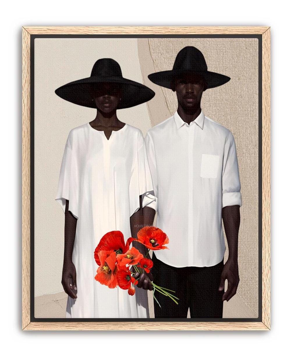 Afrocentric Couple Art Print: Black Love, Modern Poppies