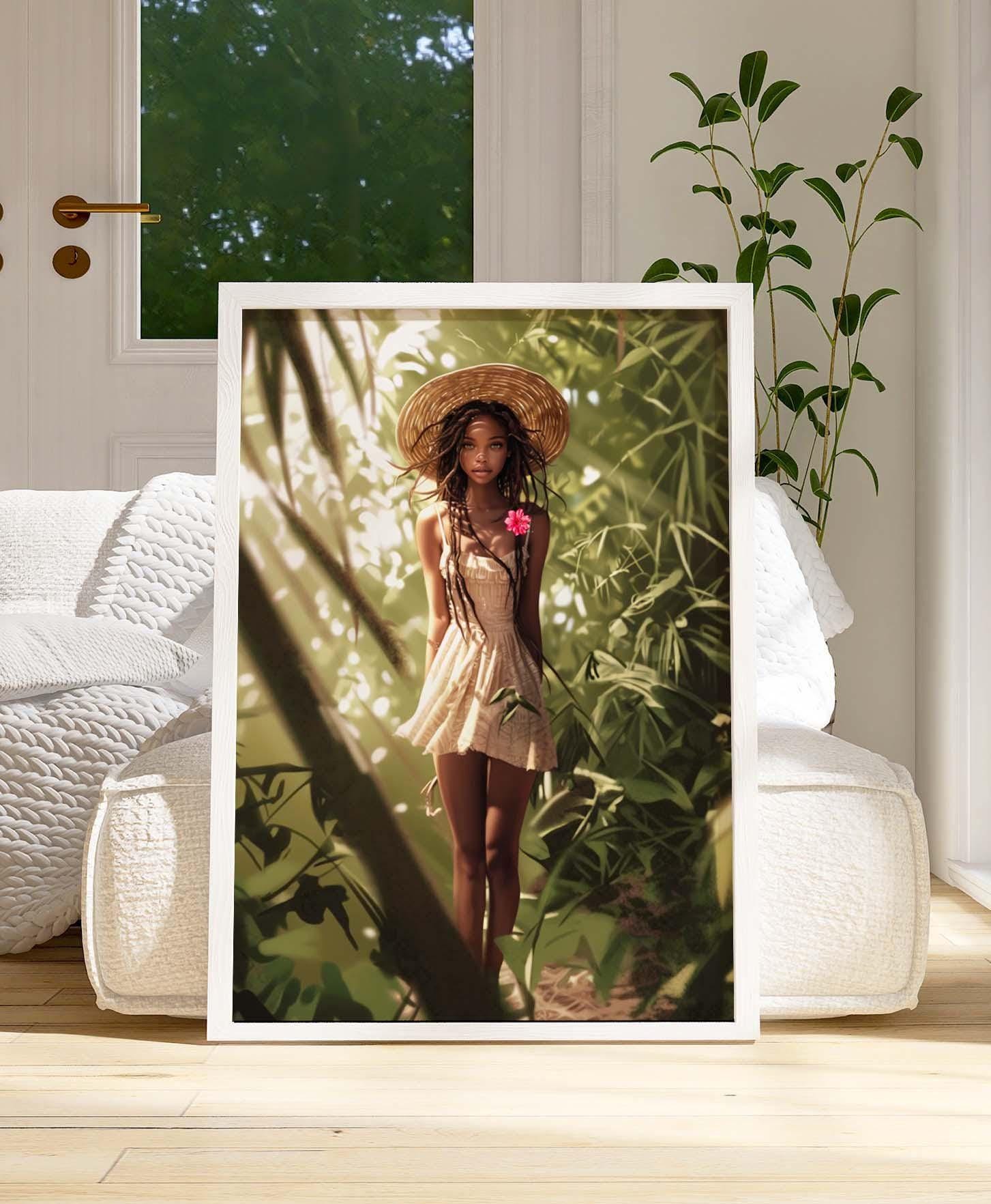 Boho Woman Art, Black Bohemian Wall Decor, Woman Art Canvas, Black Art Framed, Black Woman Artwork