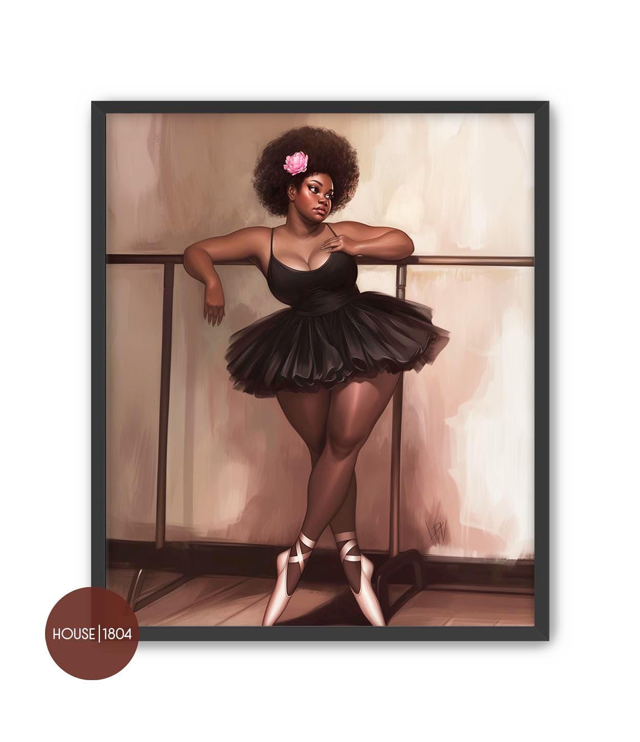 Black Ballerina Art Abstract, Curvy Black Woman, Black Ballerina Decor, Black Bohemian Home Decor, African American Art Print, Black Art