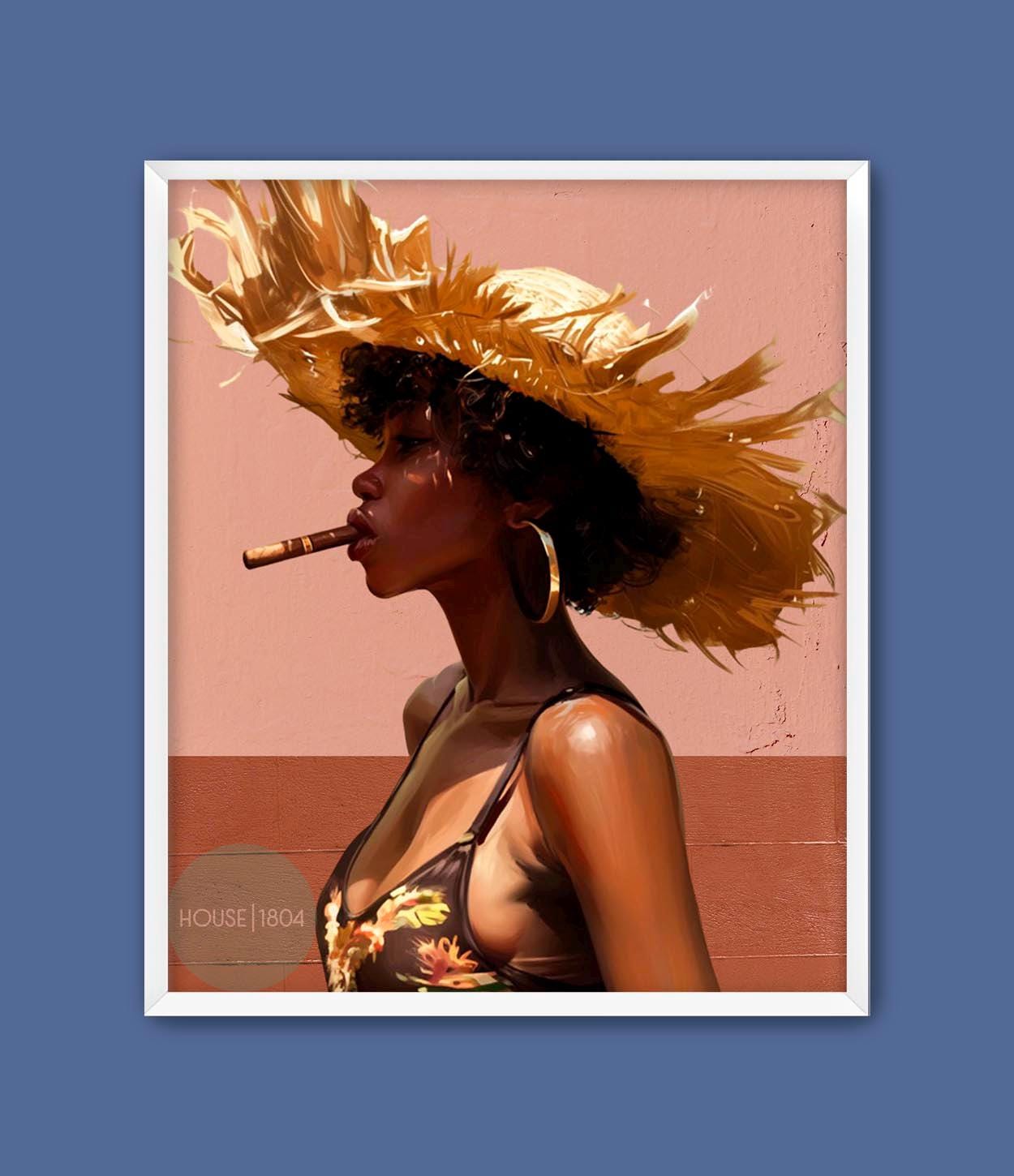 Black Woman Art, Black Woman Decor, Black Woman Gift, Black Woman Hat Portrait, Gift For Black Woman, Black Girl Art Print, Caribbean Art