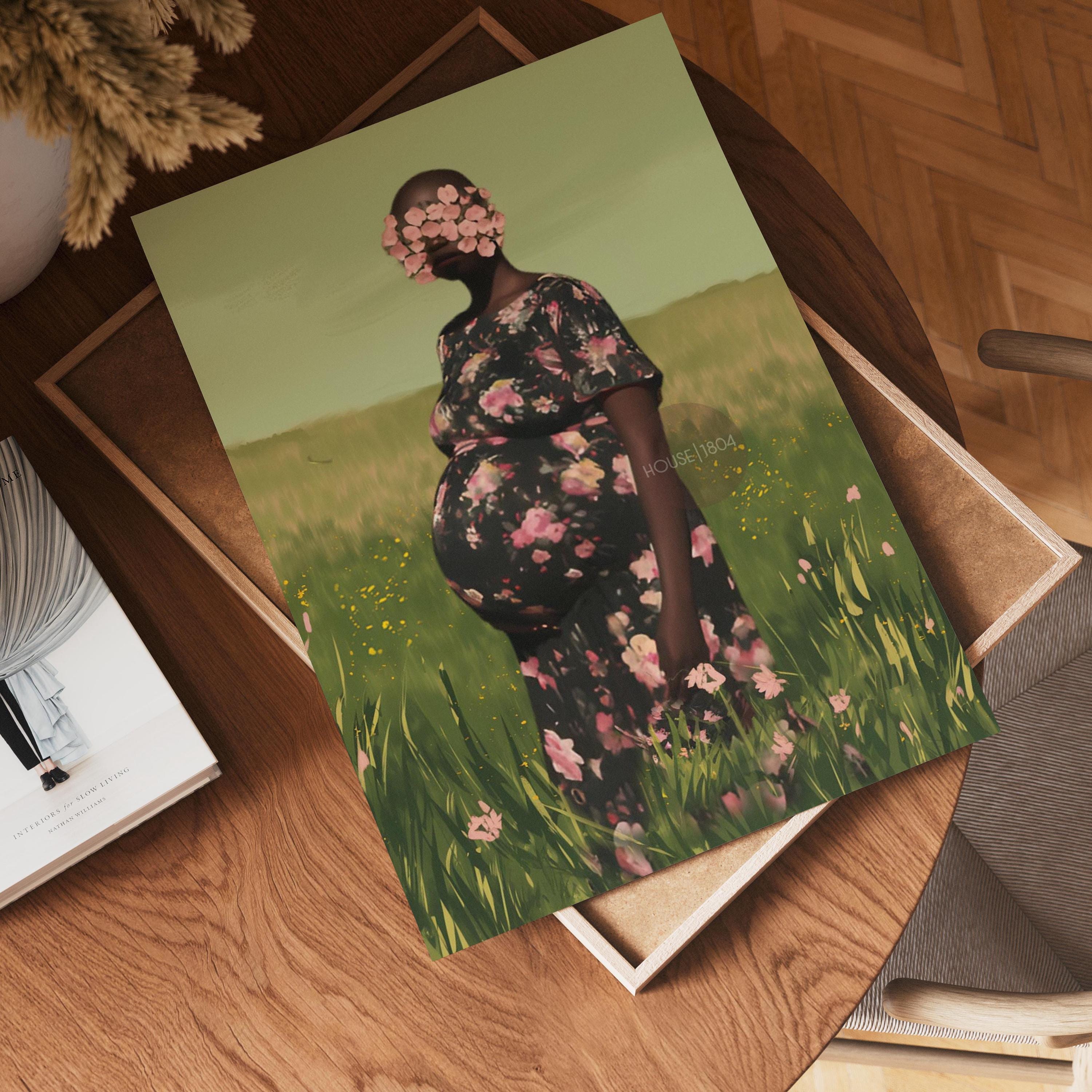 Black Pregnancy Wall Art: Colorful Motherhood, Pink and Green