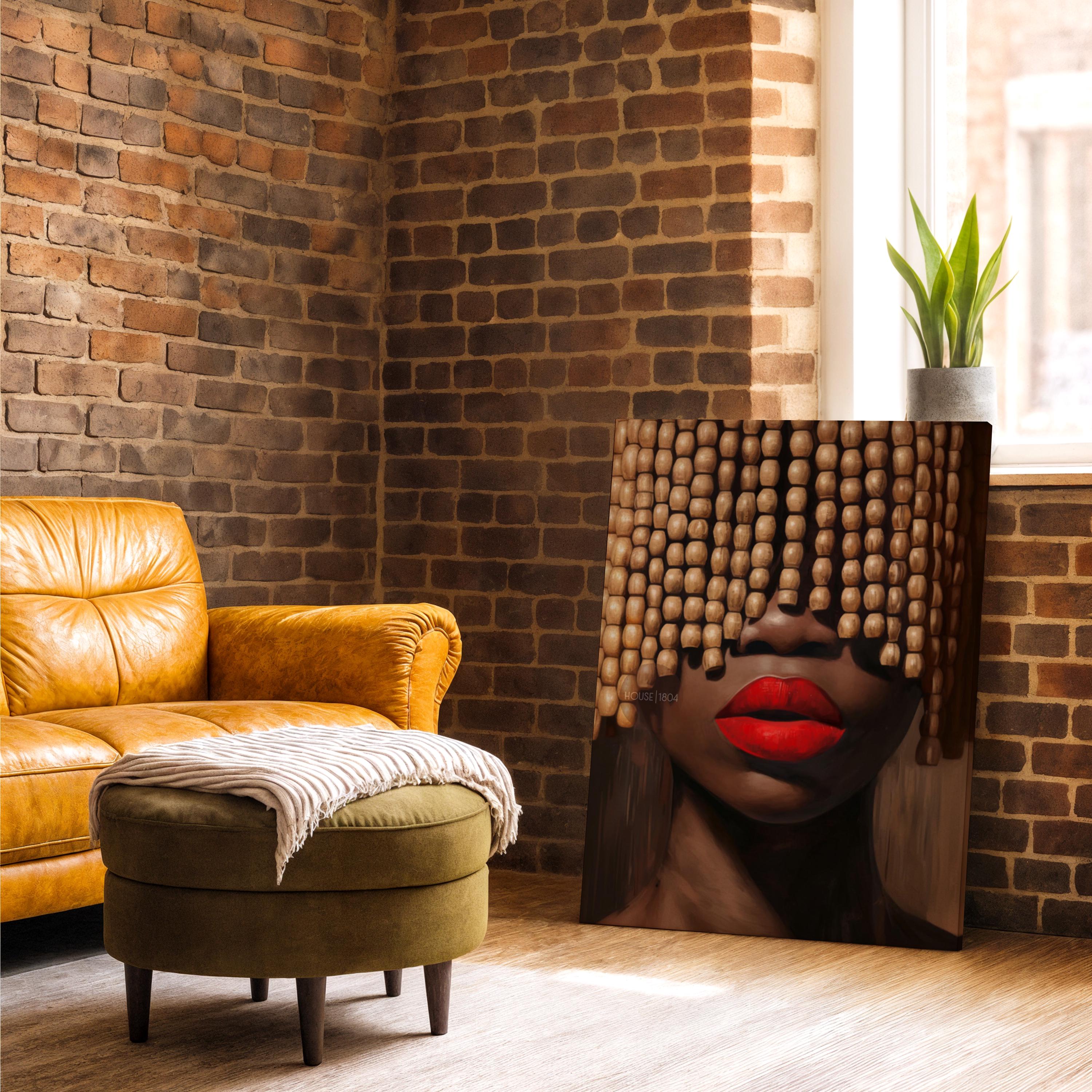 Black Woman Art Print: Beaded Headpiece Wall Art, Bold Black Woman Wall Art, Black Interior Design Print, African American Canvas Decor