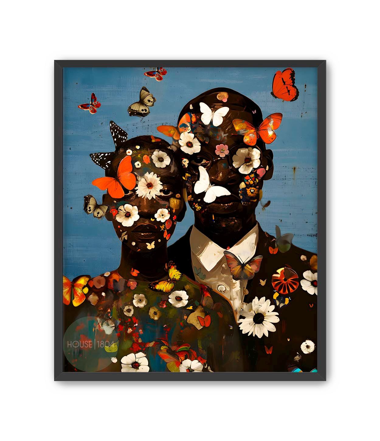 Black Couple Art, Black Couple Boho Art, Black King and Queen, Man and Woman, Black Love Wall Art, African American, Abstract Romantic Black