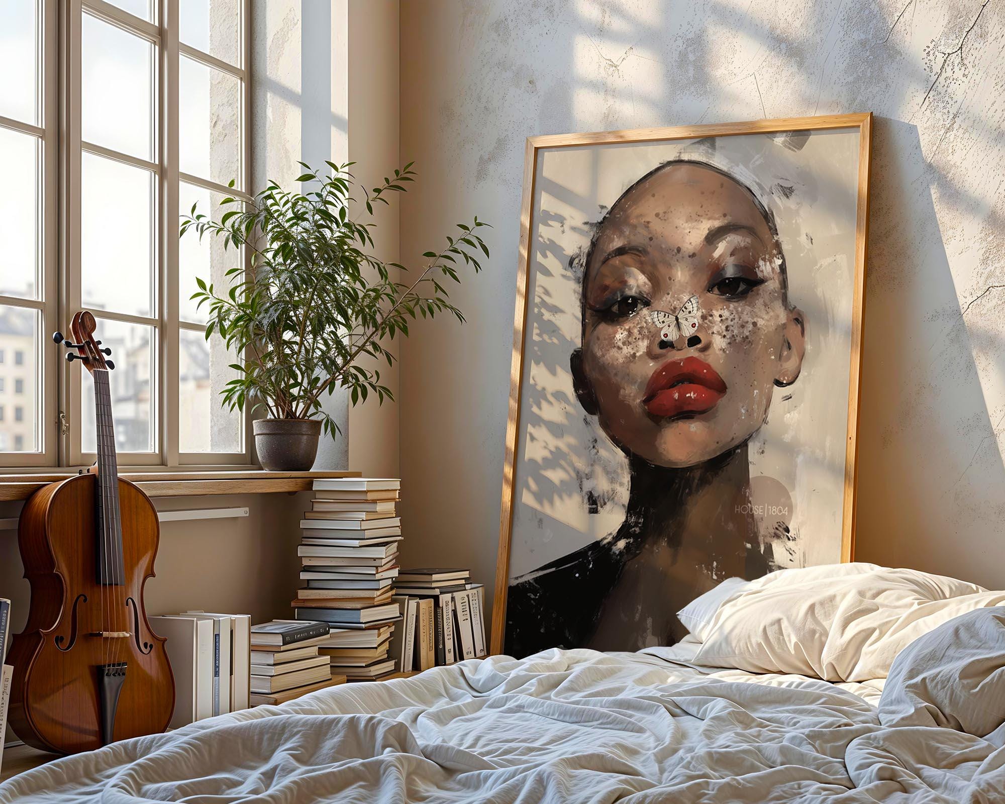 Bald Black Woman Art: Modern Abstract Butterfly Canvas Print