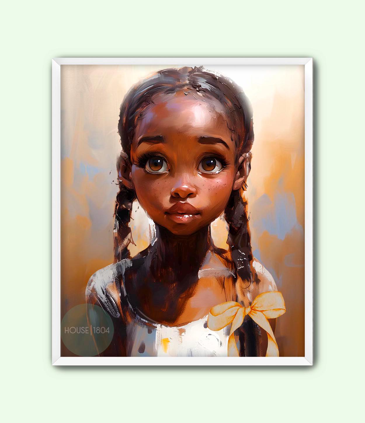 Black Girl Braid Art, Little Black Girl Wall Art, Black Baby Girl Nursery, Black Girl Portrait, Black Child Poster, House of 1804