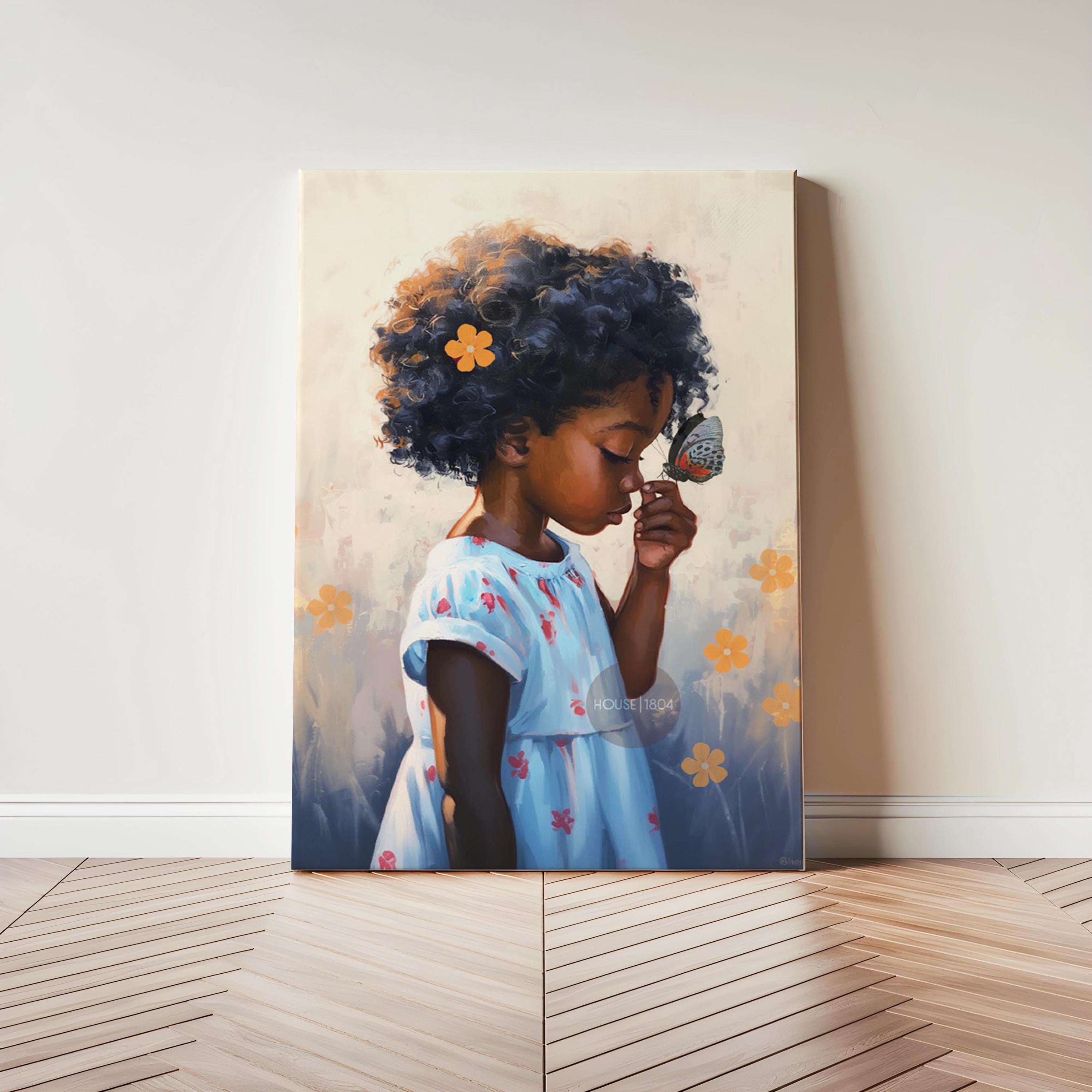 Black Kids Art Prints: African American Girl, Black Folk art, Kids Art Canvas Print