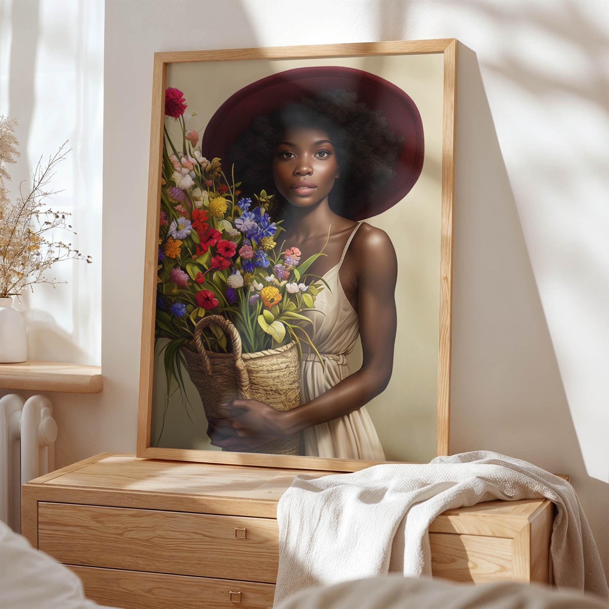 Black Plant Lady Art. Black Woman Art Print, Caribbean Woman Art, Black Home Decor, African American Art, Black Art Canvas, Black Planter