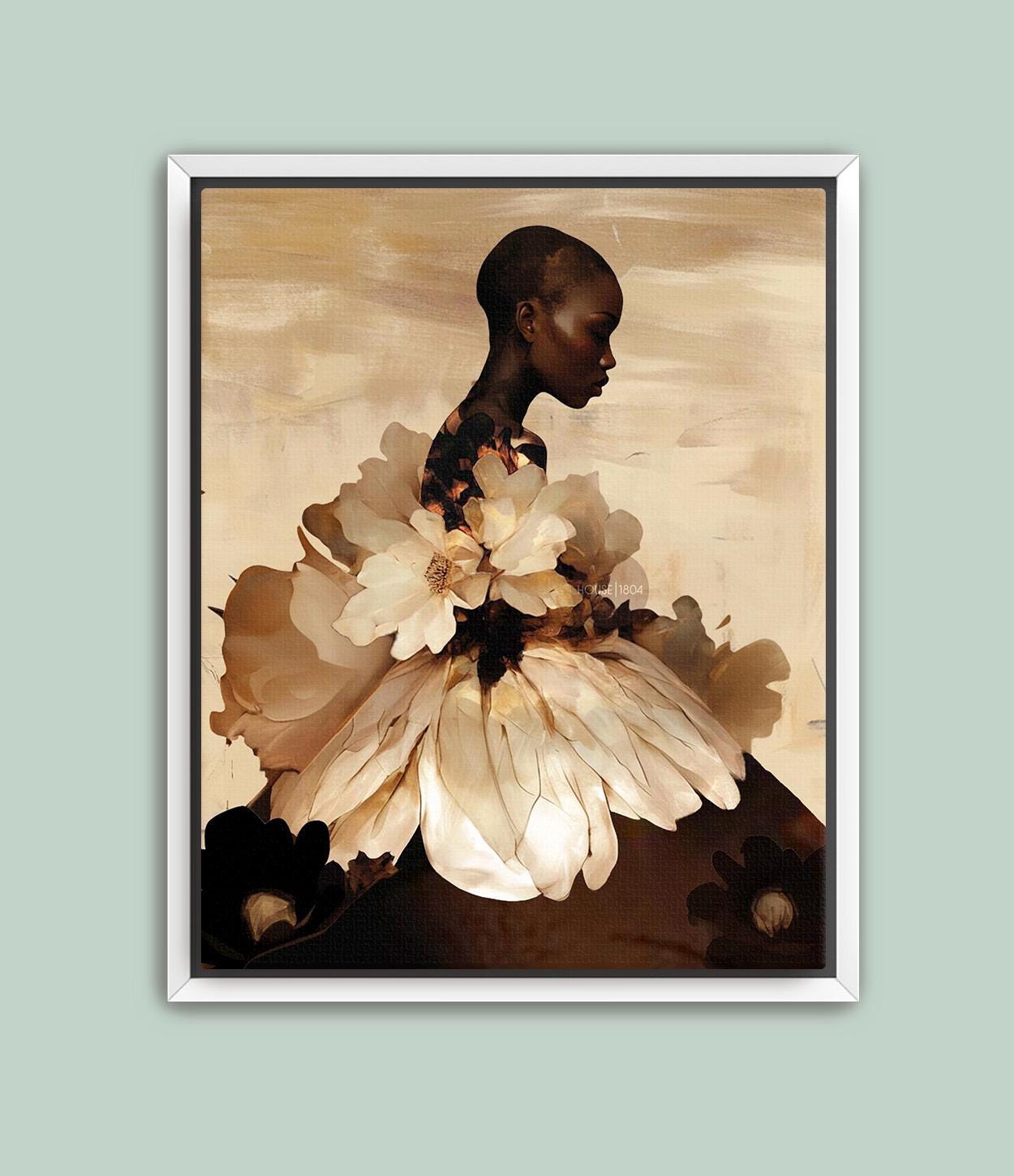 Abstract Black Woman Floral Art Print: Boho Home Decor