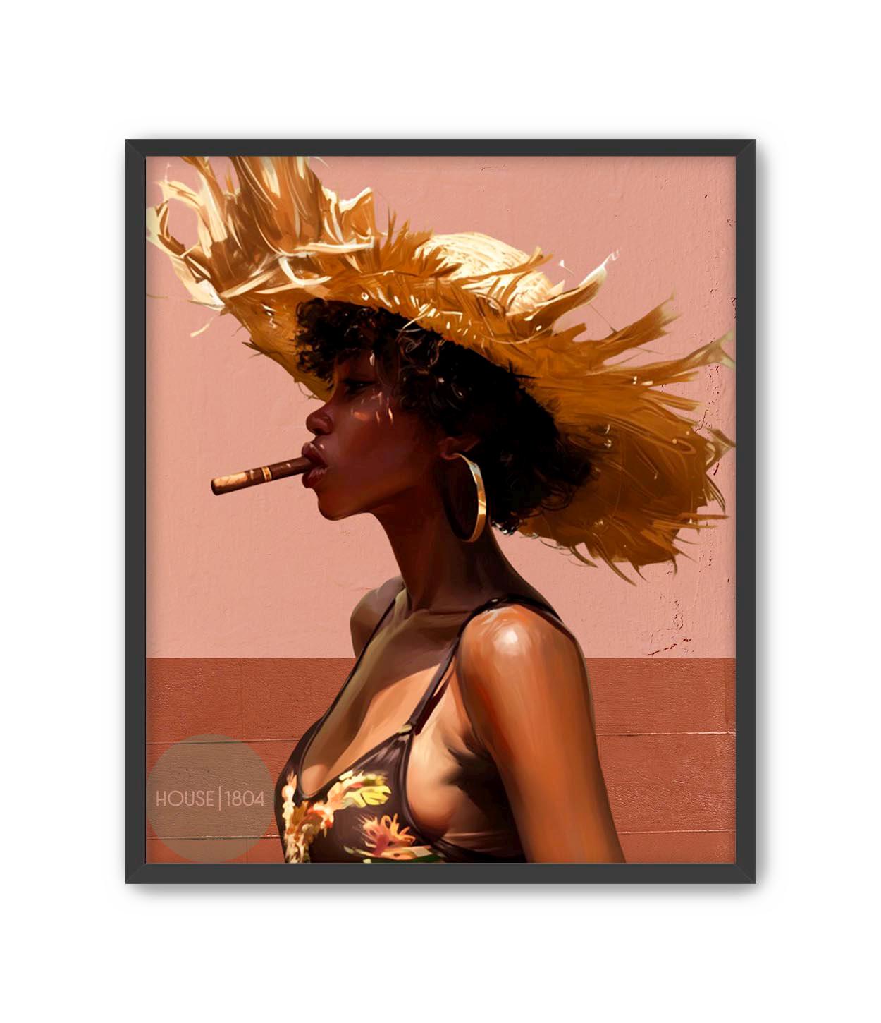 Black Woman Art, Black Woman Decor, Black Woman Gift, Black Woman Hat Portrait, Gift For Black Woman, Black Girl Art Print, Caribbean Art