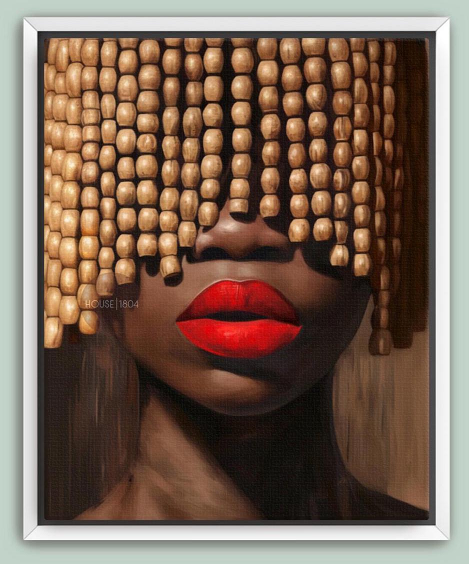 Black Woman Art Print: Beaded Headpiece Wall Art, Bold Black Woman Wall Art, Black Interior Design Print, African American Canvas Decor