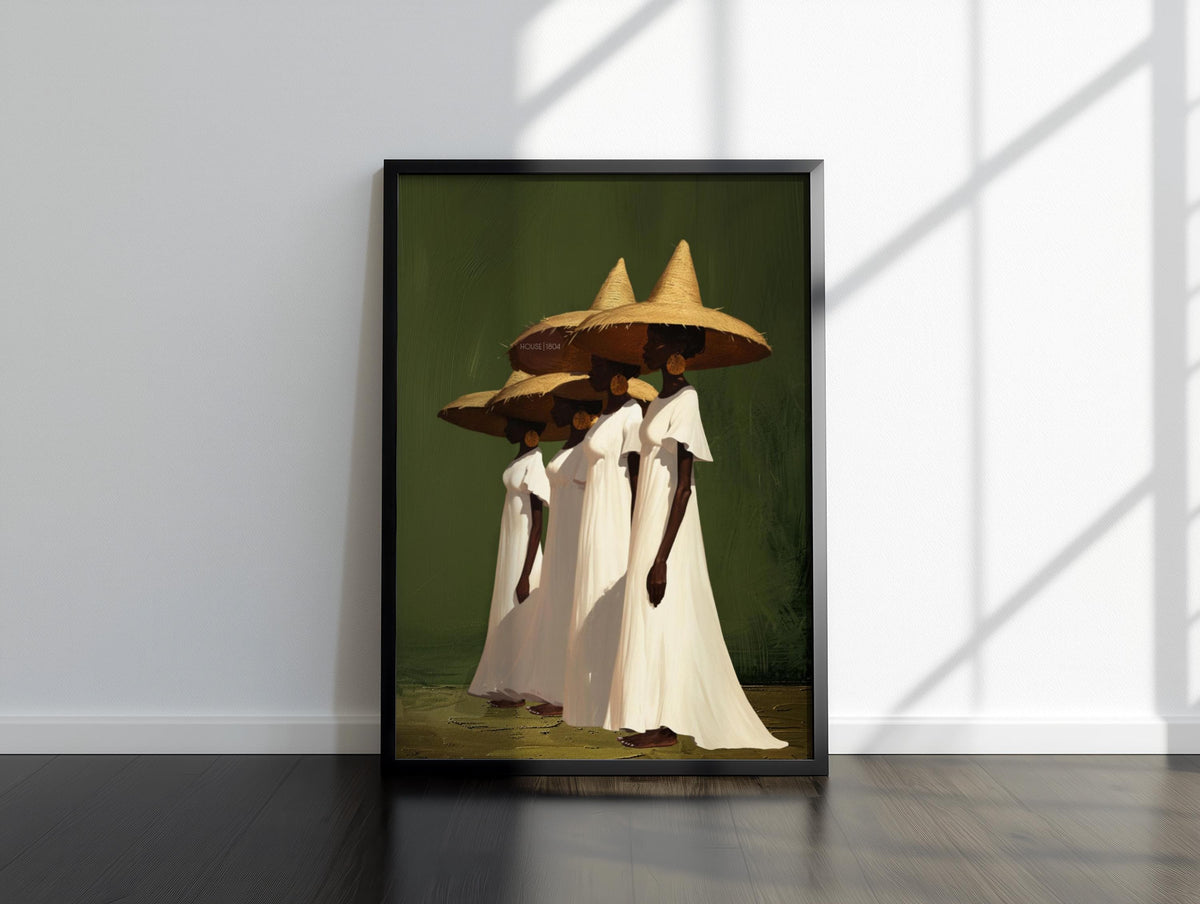 black women wall art, Sisterhood Canvas Print, Afrocentric Contemporary, Olive Green.