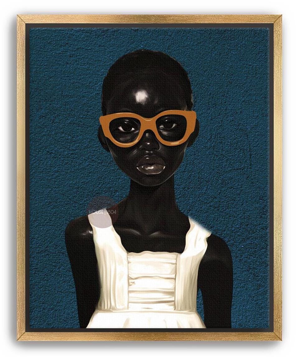 Black Girl Blues Portrait Framed Canvas Art