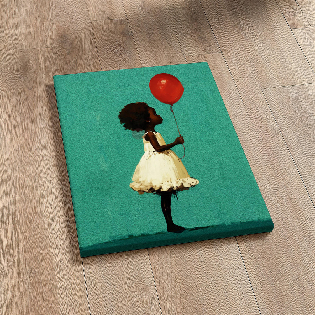 Little Black Girl Art, Joyful Balloon Nursery Canvas Print Framed