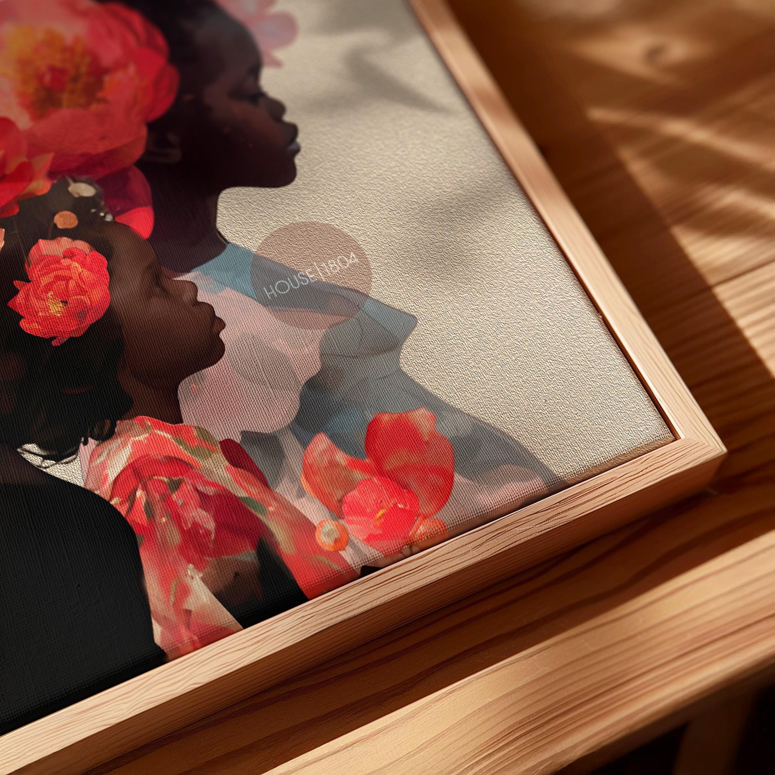 Black Mother and Two Daughters Framed Canvas Wall Art Print: