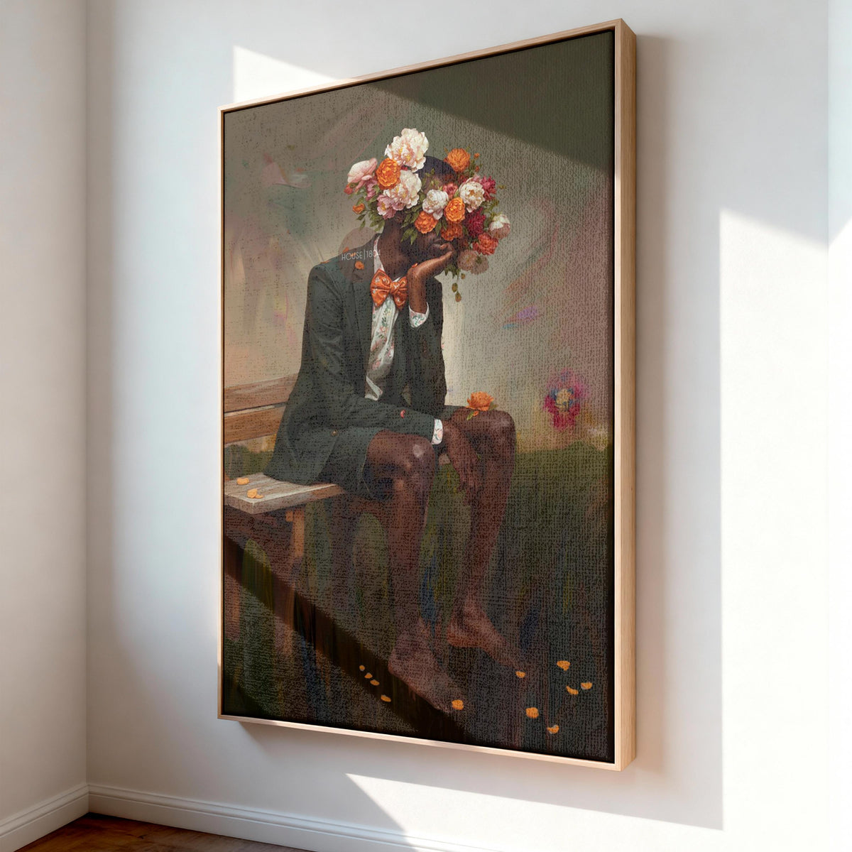 Afrocentric Man Floral Canvas Art, Black Masculine Portrait, Male Flower Head Artwork