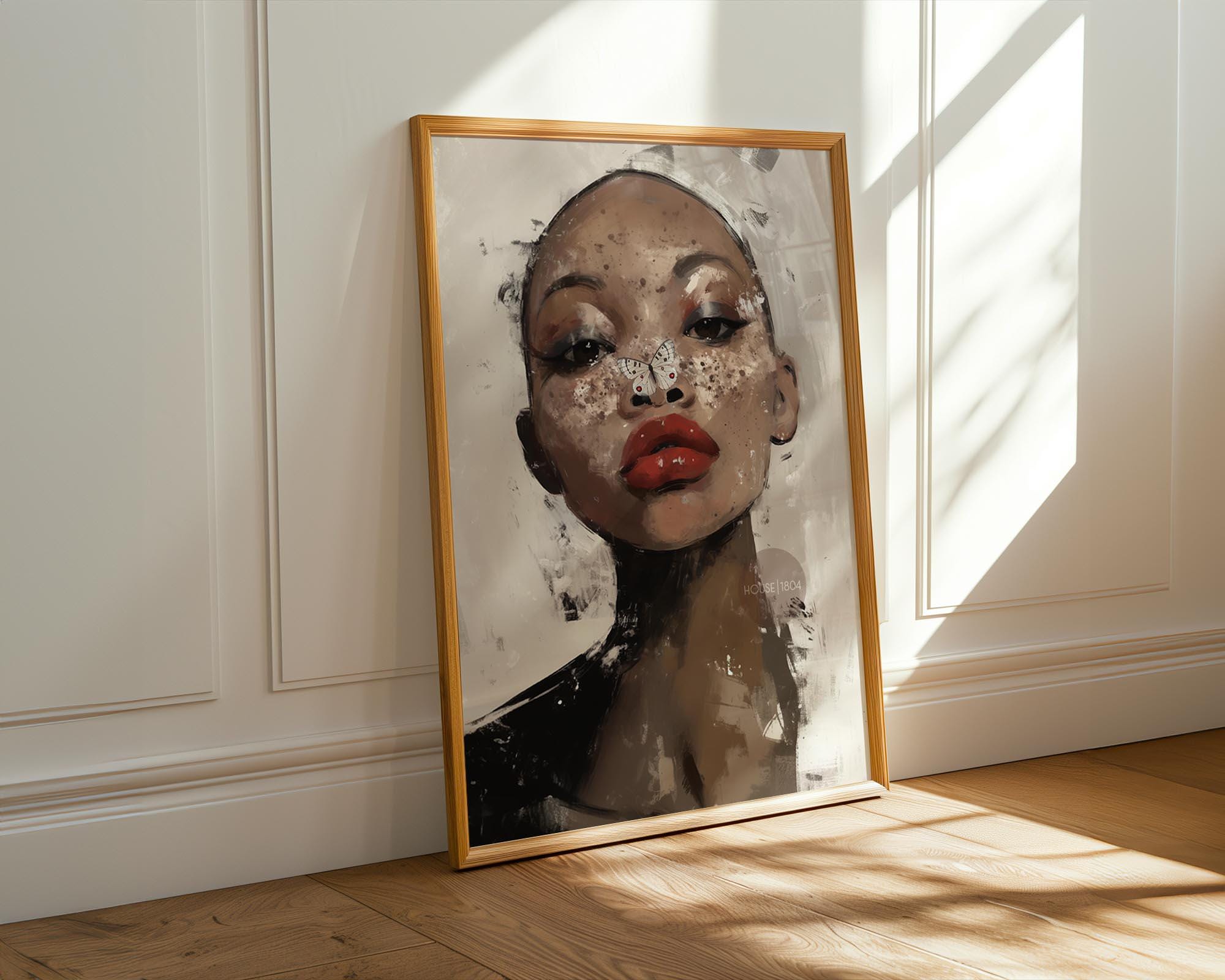 Bald Black Woman Art: Modern Abstract Butterfly Canvas Print