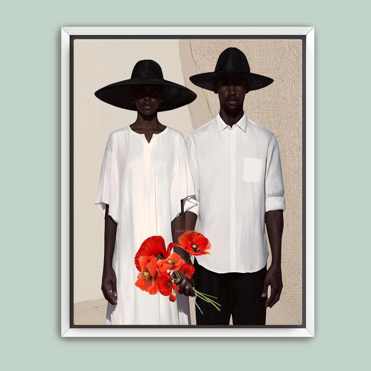 Afrocentric Couple Art Print: Black Love, Modern Poppies