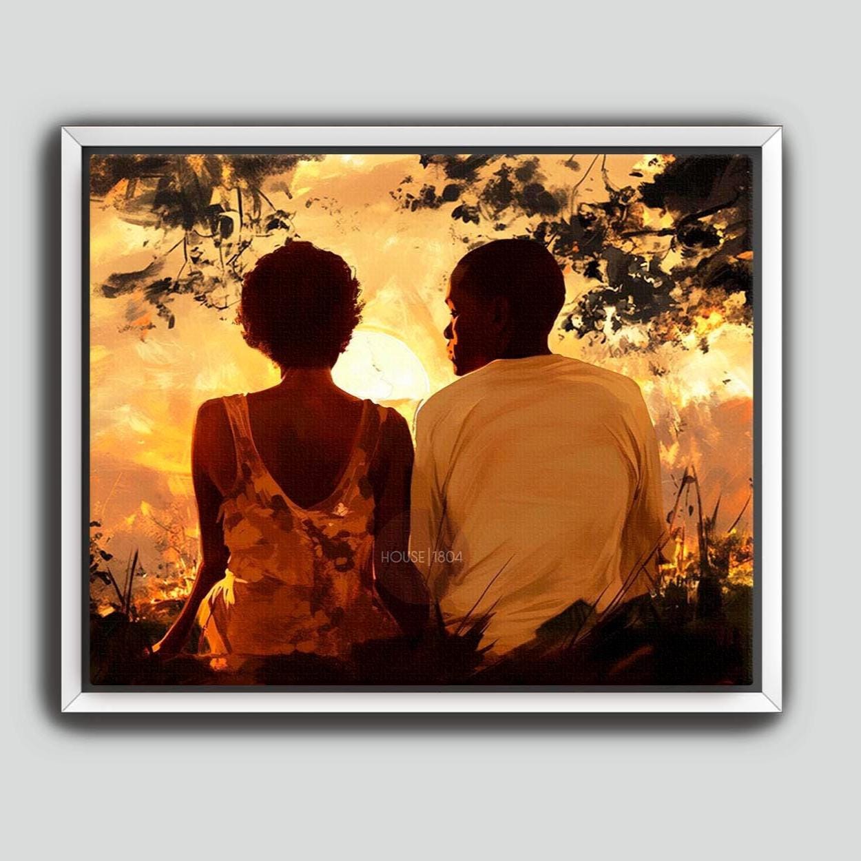 Black Love Canvas Art Print, Black Man and Woman, One Year Anniversary Gift