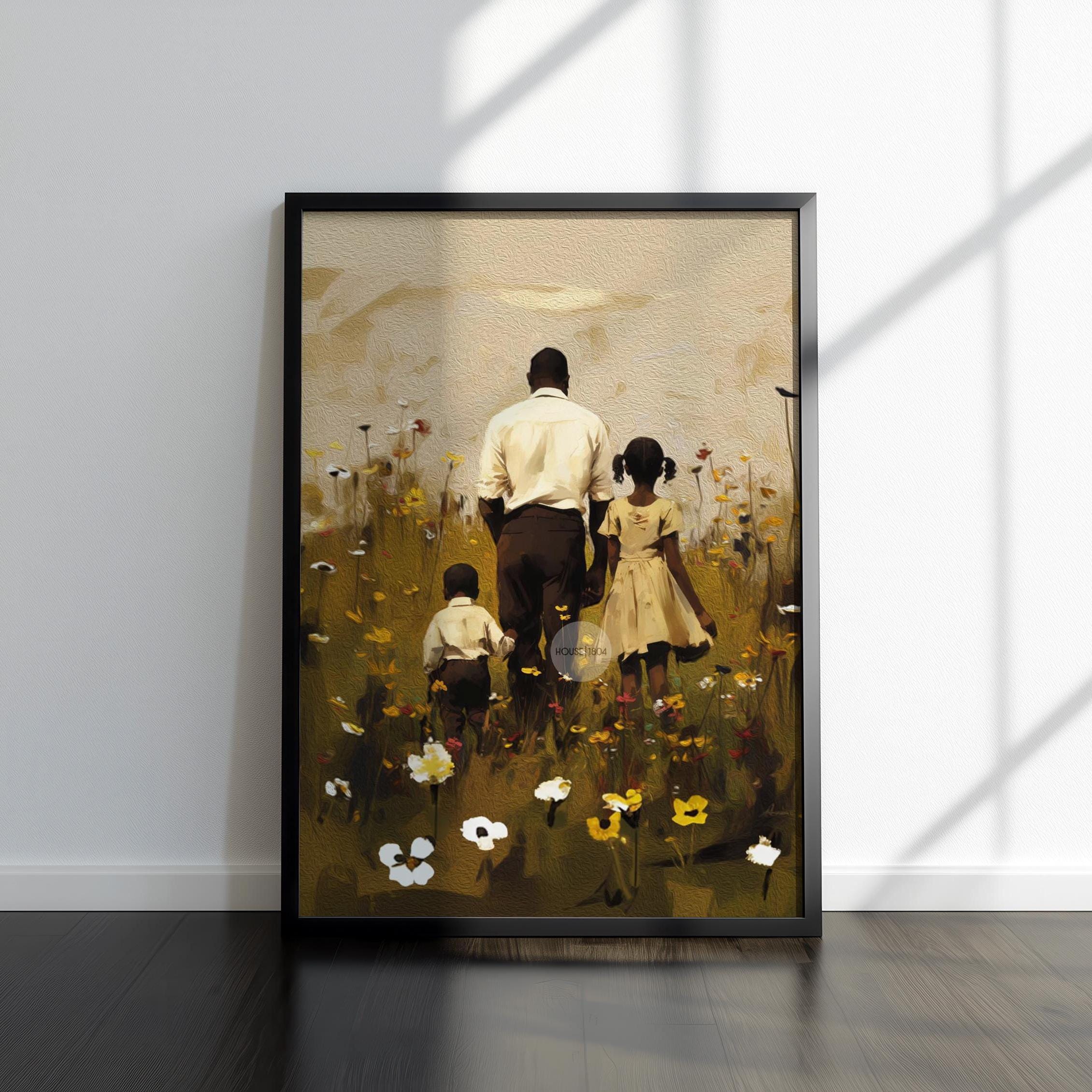 Black Father Daughter Son Canvas, Fathers Day Gift