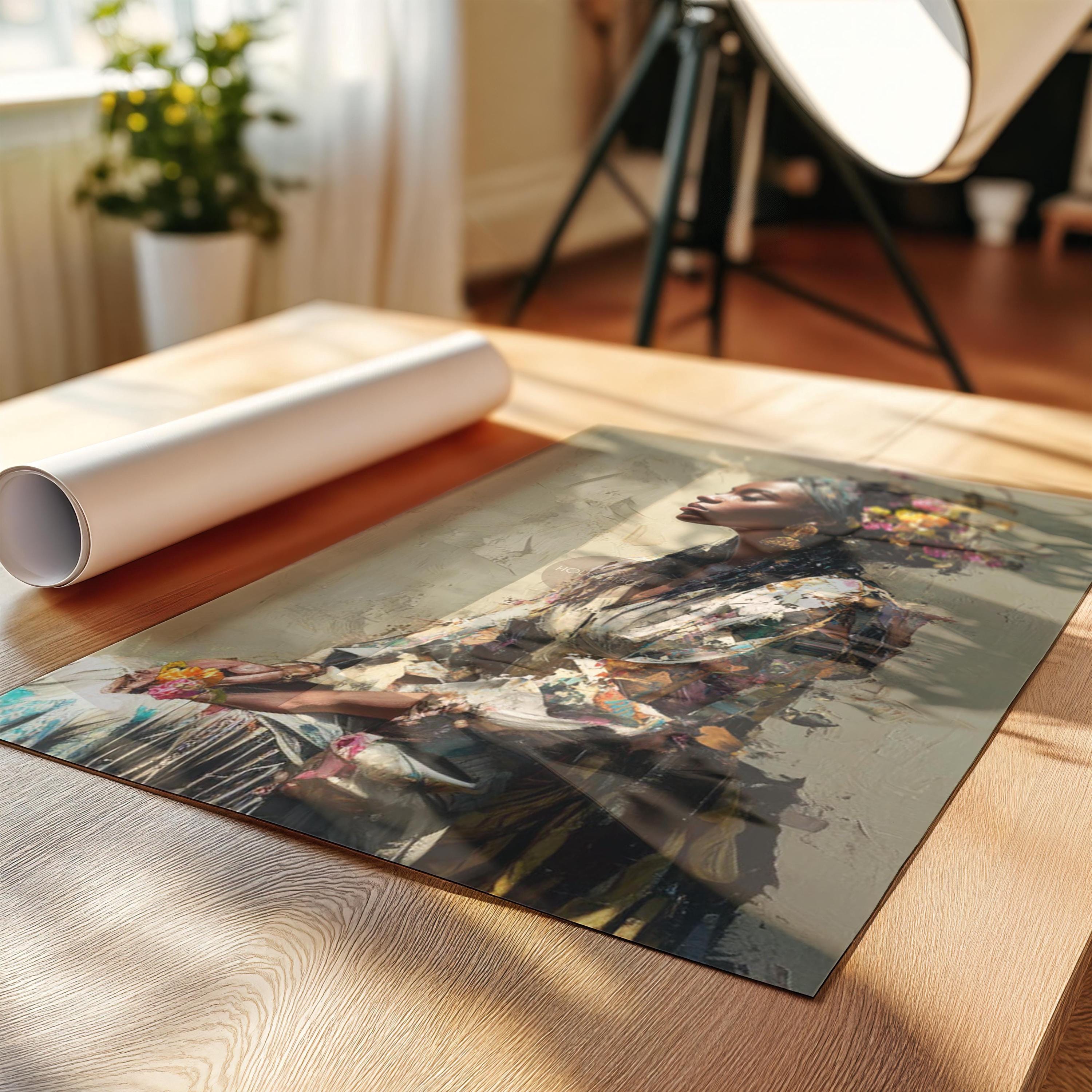 Black Woman Portrait Art Print: Modern African American Beige Background