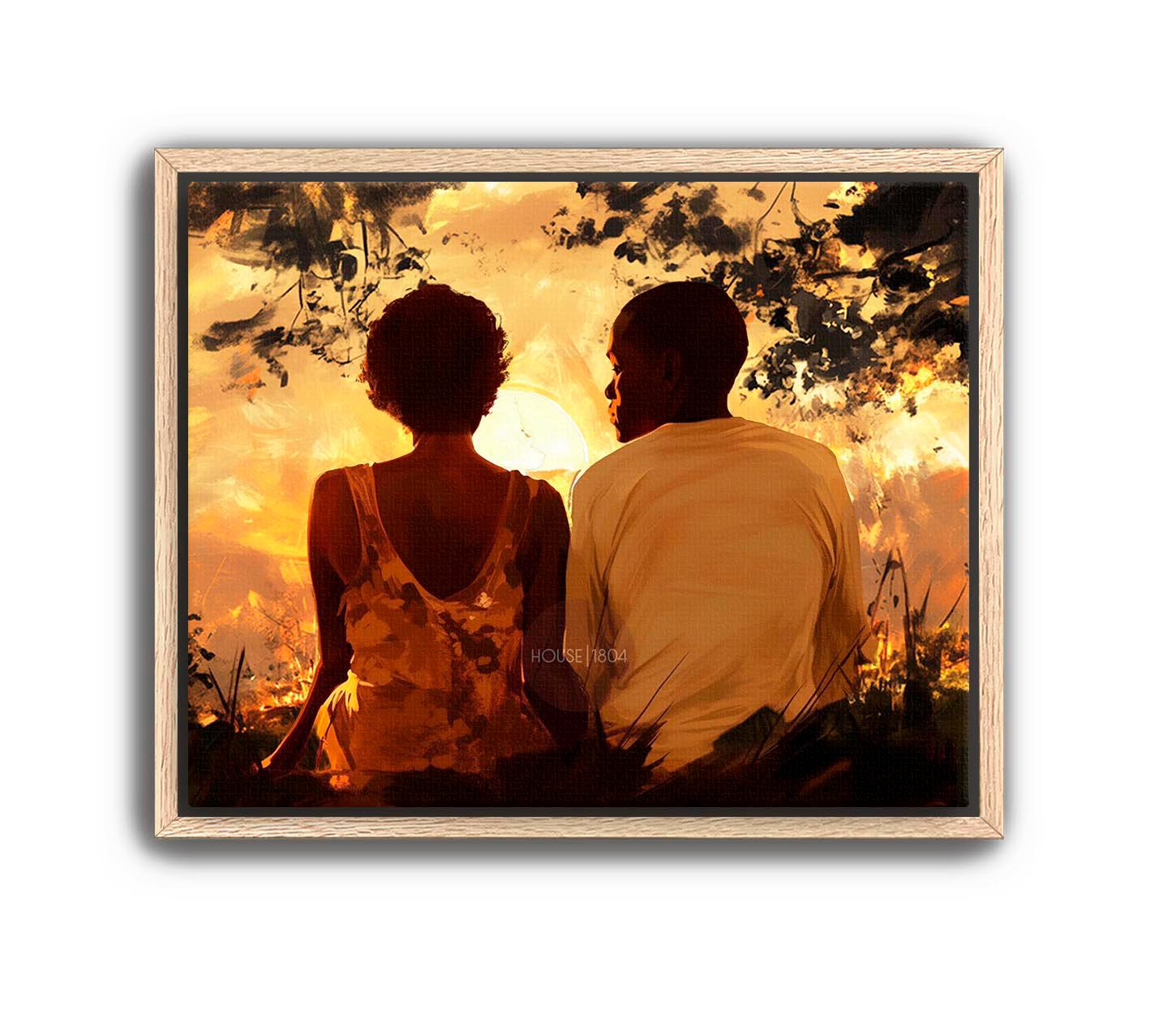 Black Love Canvas Art Print, Black Man and Woman, One Year Anniversary Gift