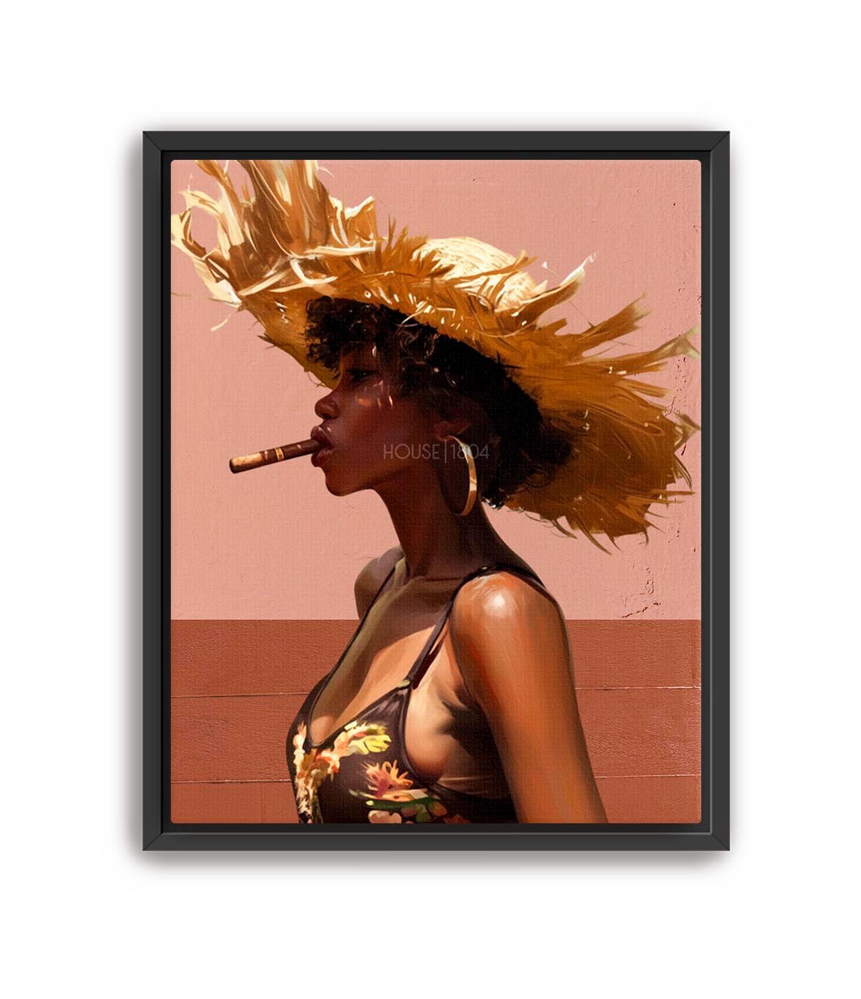 Black Woman Art, Black Woman Decor, Black Woman Gift, Black Woman Hat Portrait, Gift For Black Woman, Black Girl Art Print, Caribbean Art