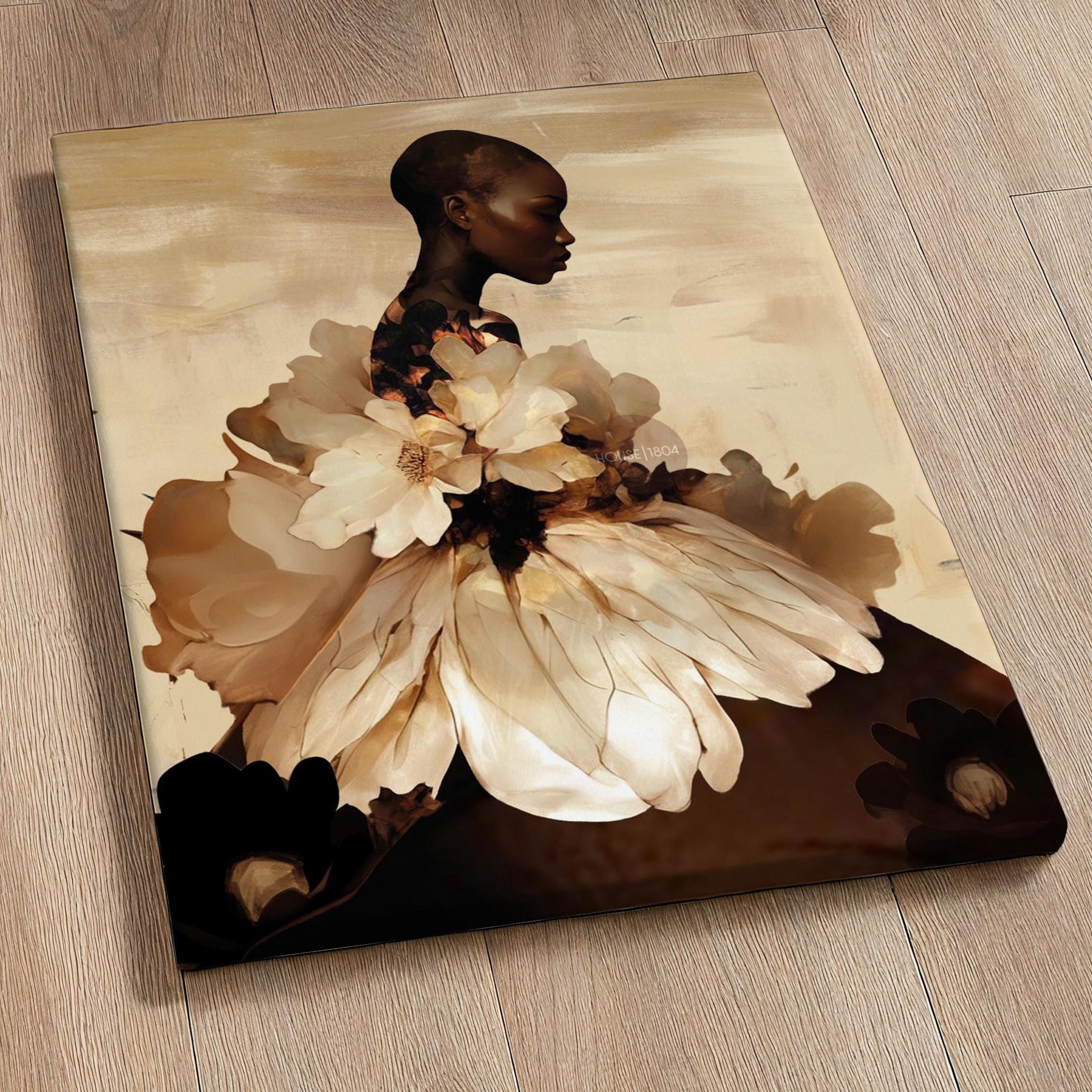 Abstract Black Woman Floral Art Print: Boho Home Decor