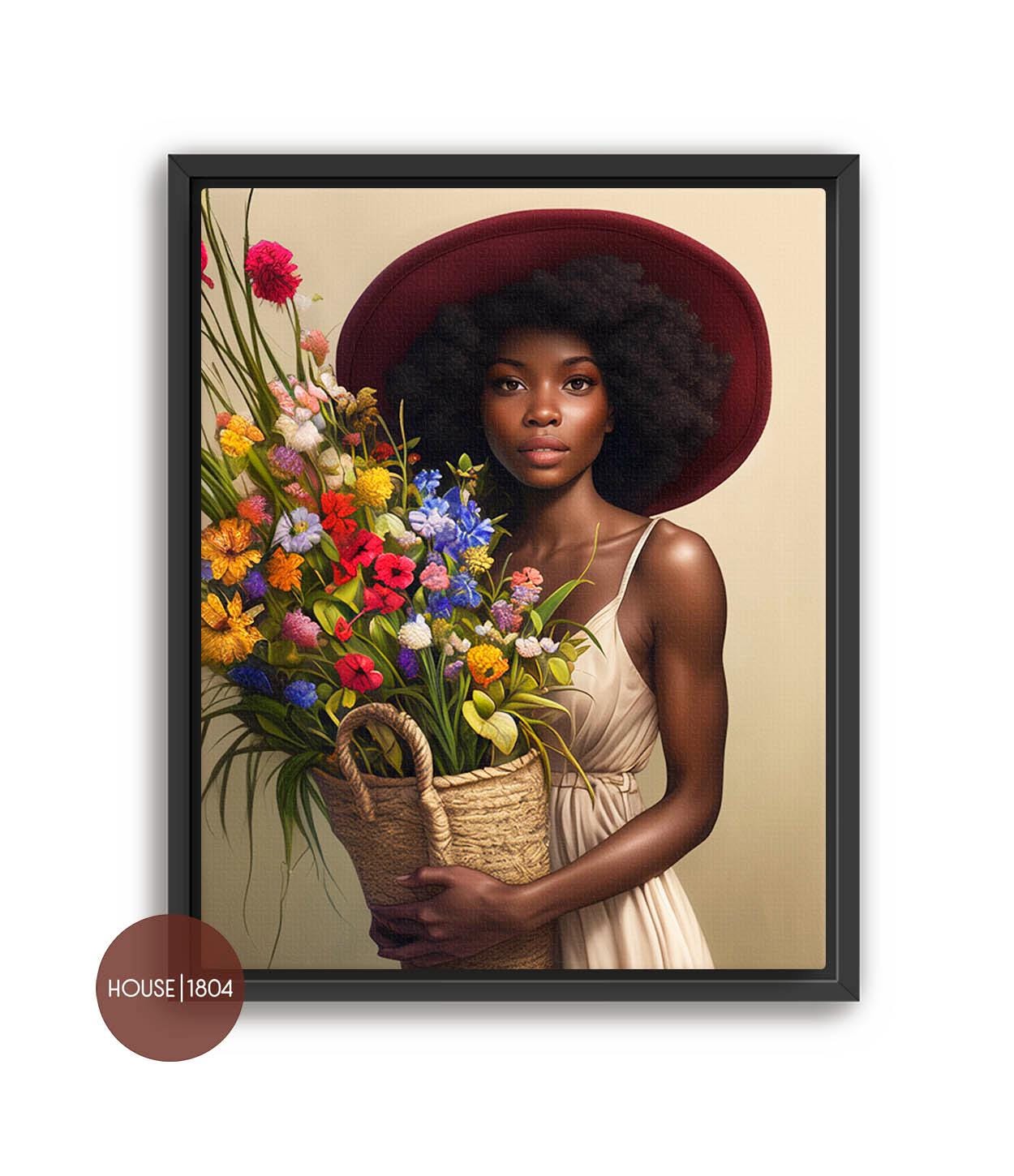 Black Plant Lady Art. Black Woman Art Print, Caribbean Woman Art, Black Home Decor, African American Art, Black Art Canvas, Black Planter