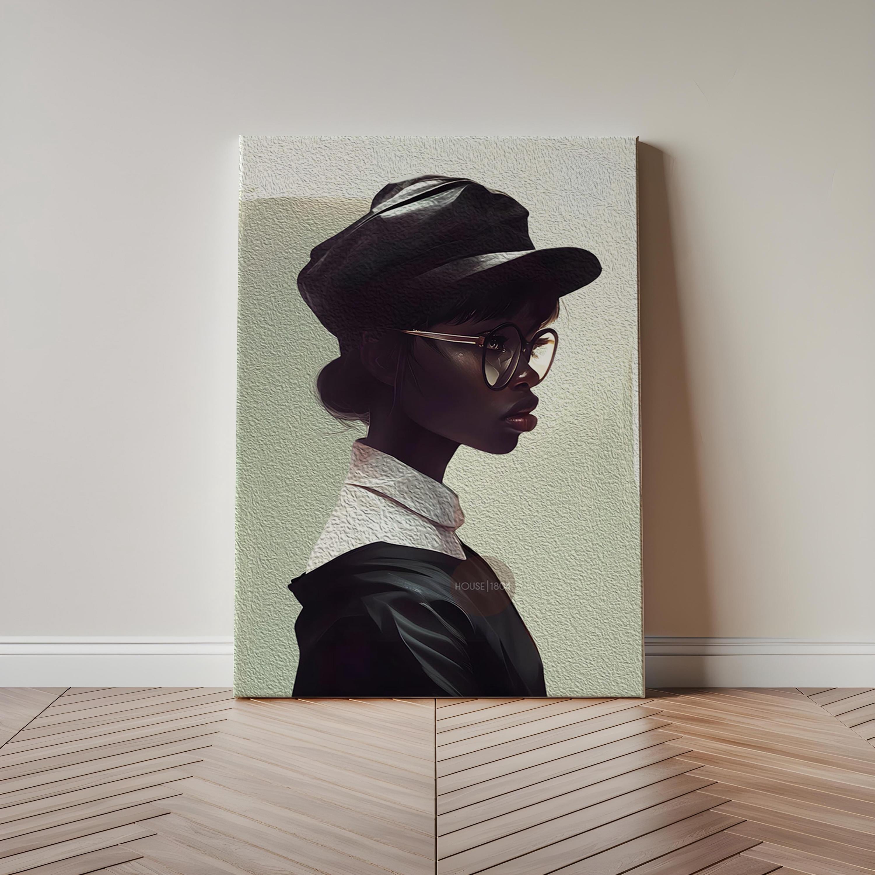 Black Woman Hat Canvas Art, Minimalist