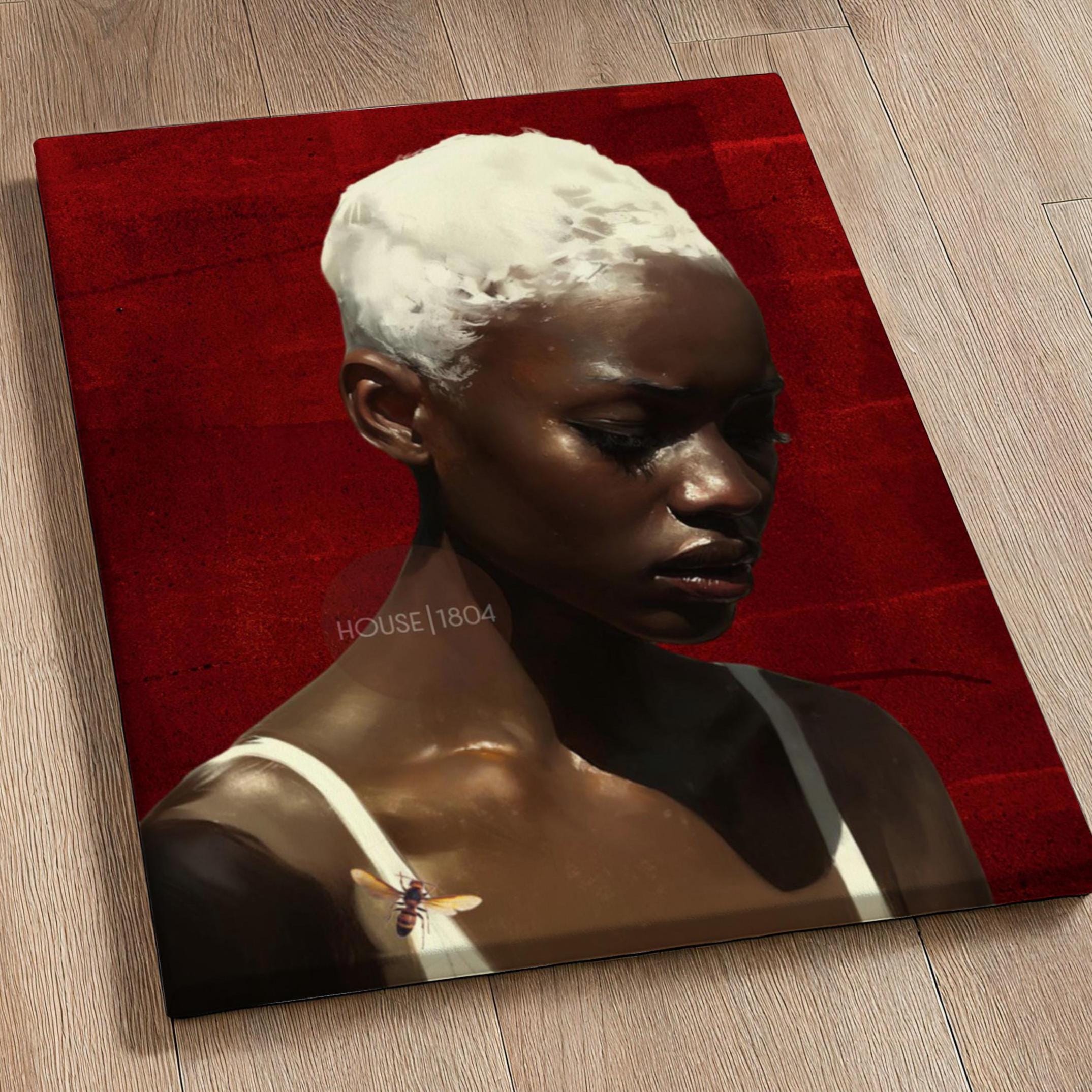 Black Woman Wall Art, Red Afro Woman Canvas Print