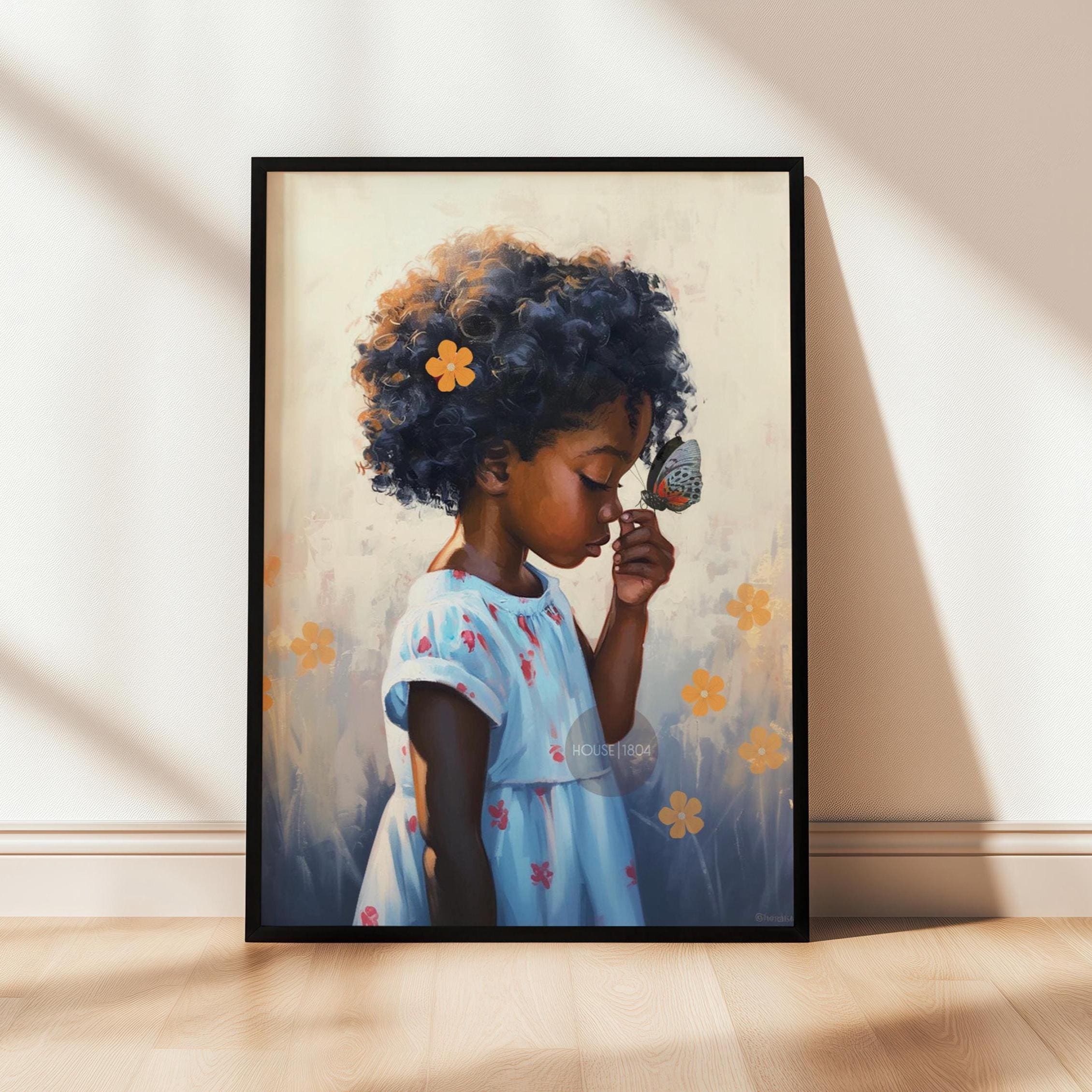 Black Kids Art Prints: African American Girl, Black Folk art, Kids Art Canvas Print