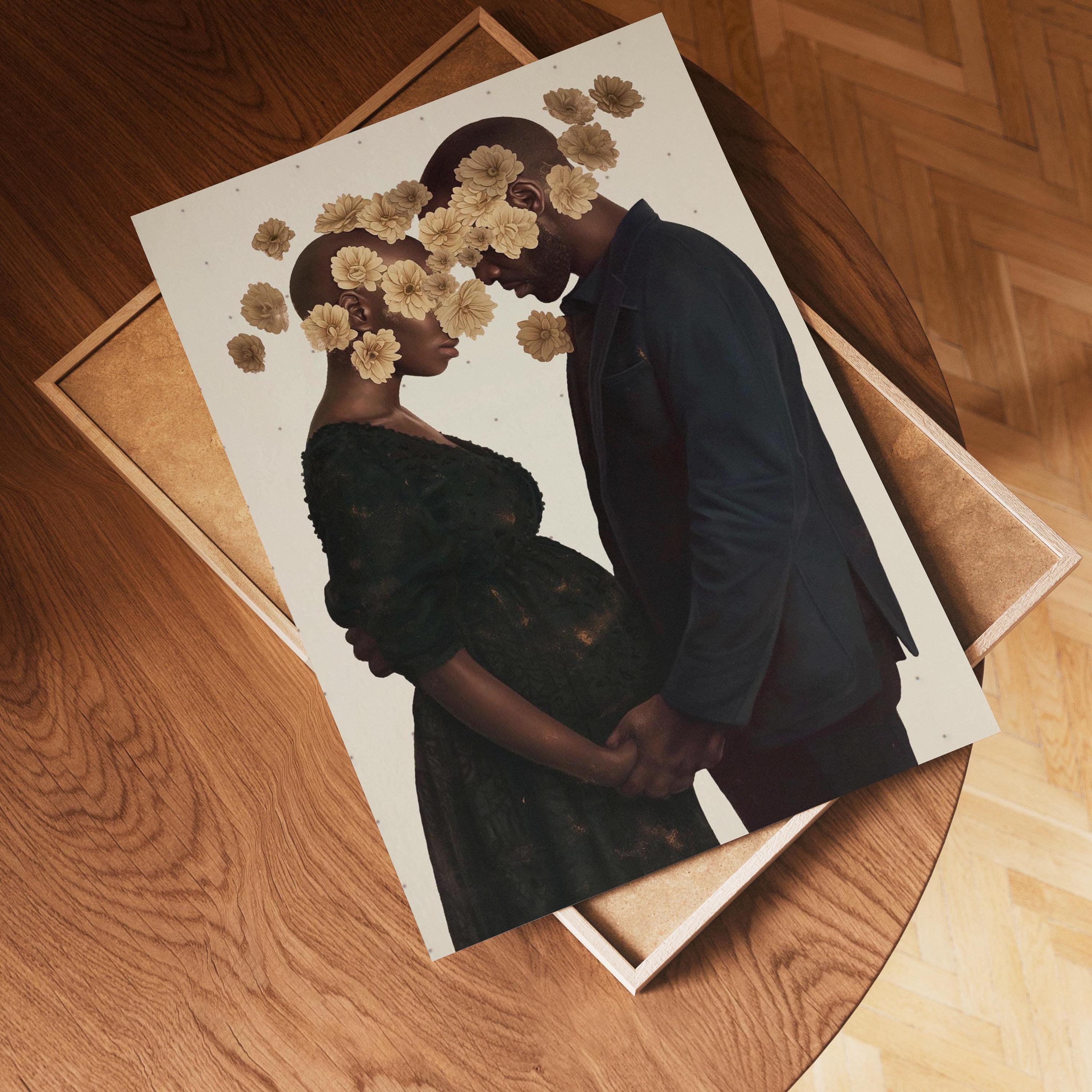 Pregnant Woman Art Print, Pregnant Black Mothers Art, Black Motherhood Art, Black Dad Art, Black Mothers Day Gifts, Modern Black Couple Art