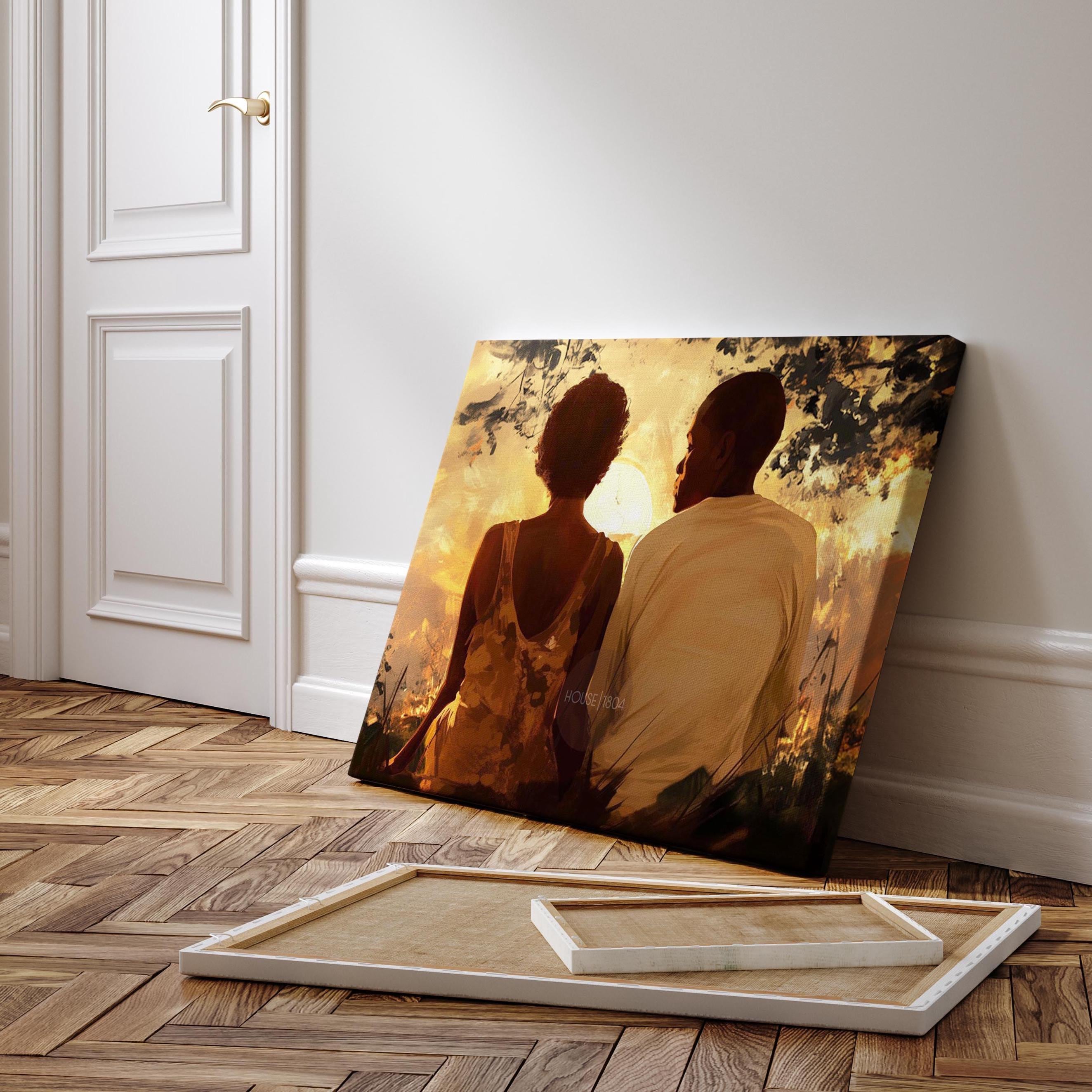 Black Love Canvas Art Print, Black Man and Woman, One Year Anniversary Gift