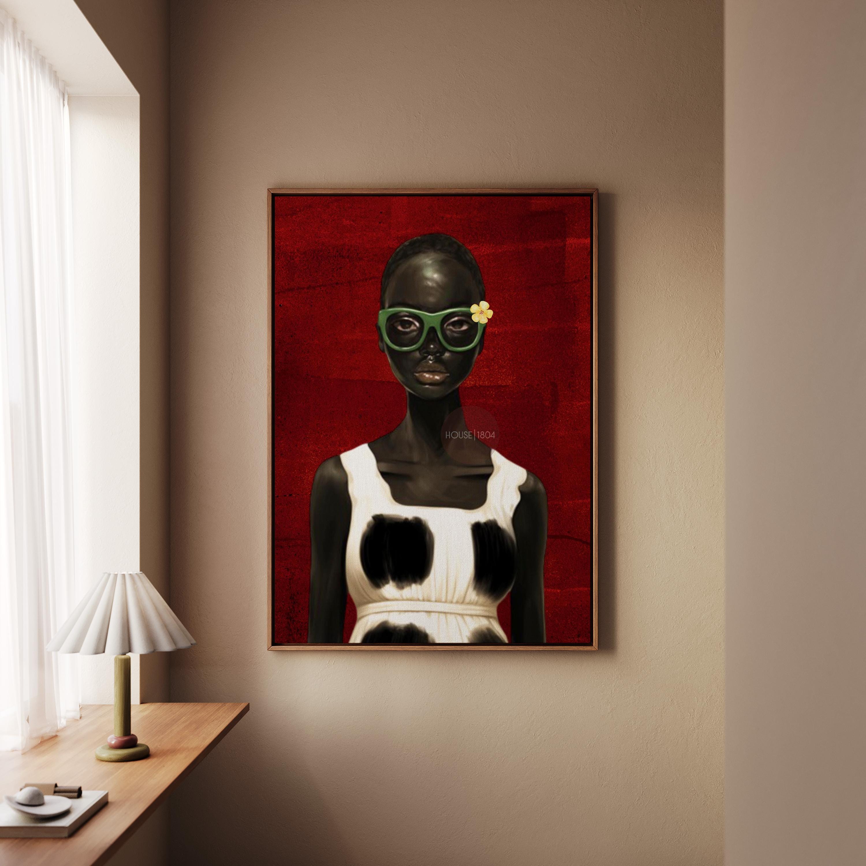 Bold Afrocentric Woman Art Print: Red, Black, White Decor