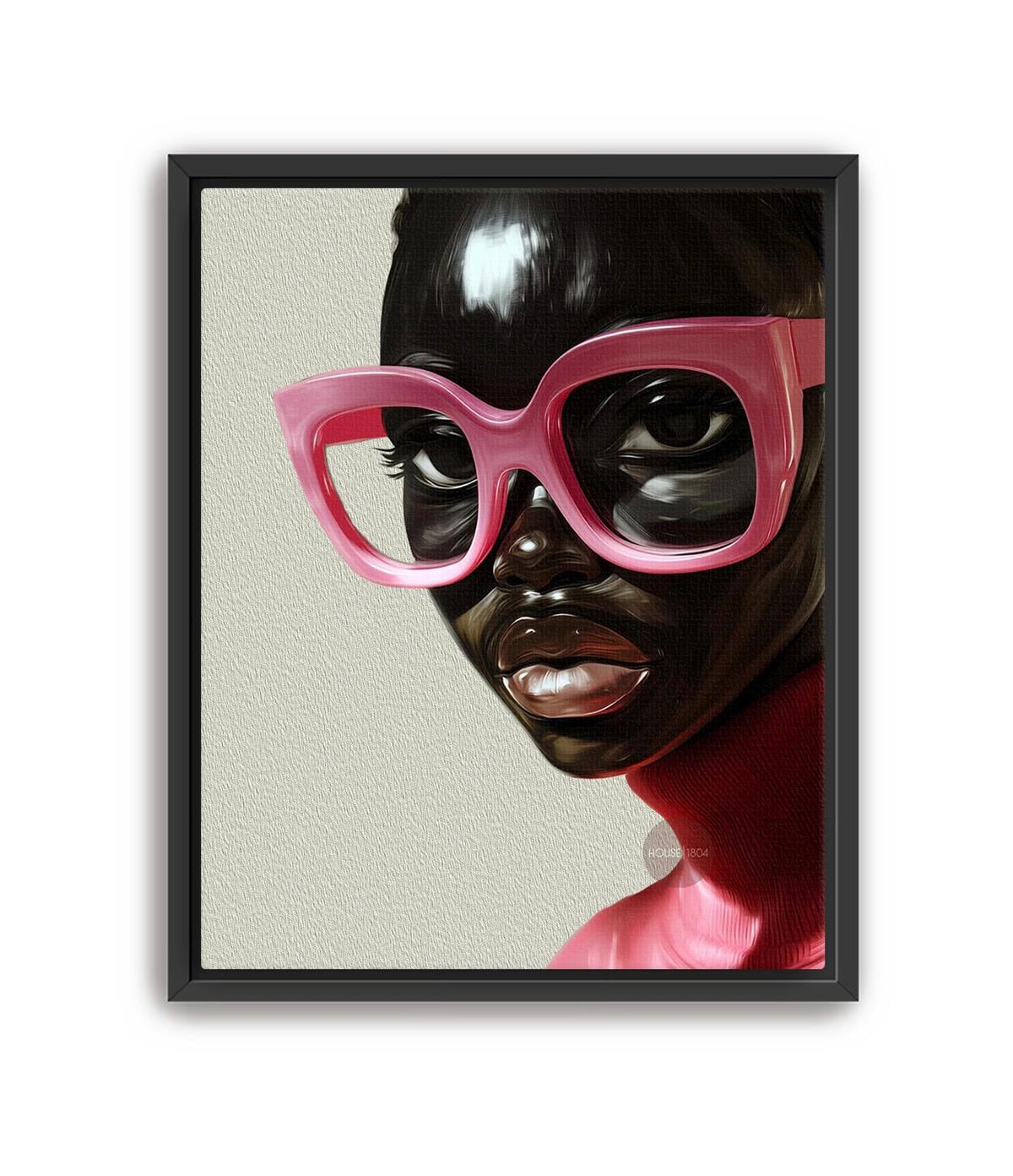 Black Woman Wall Art, Vintage Glasses, Afrocentric Glamour Canvas Print, Pink
