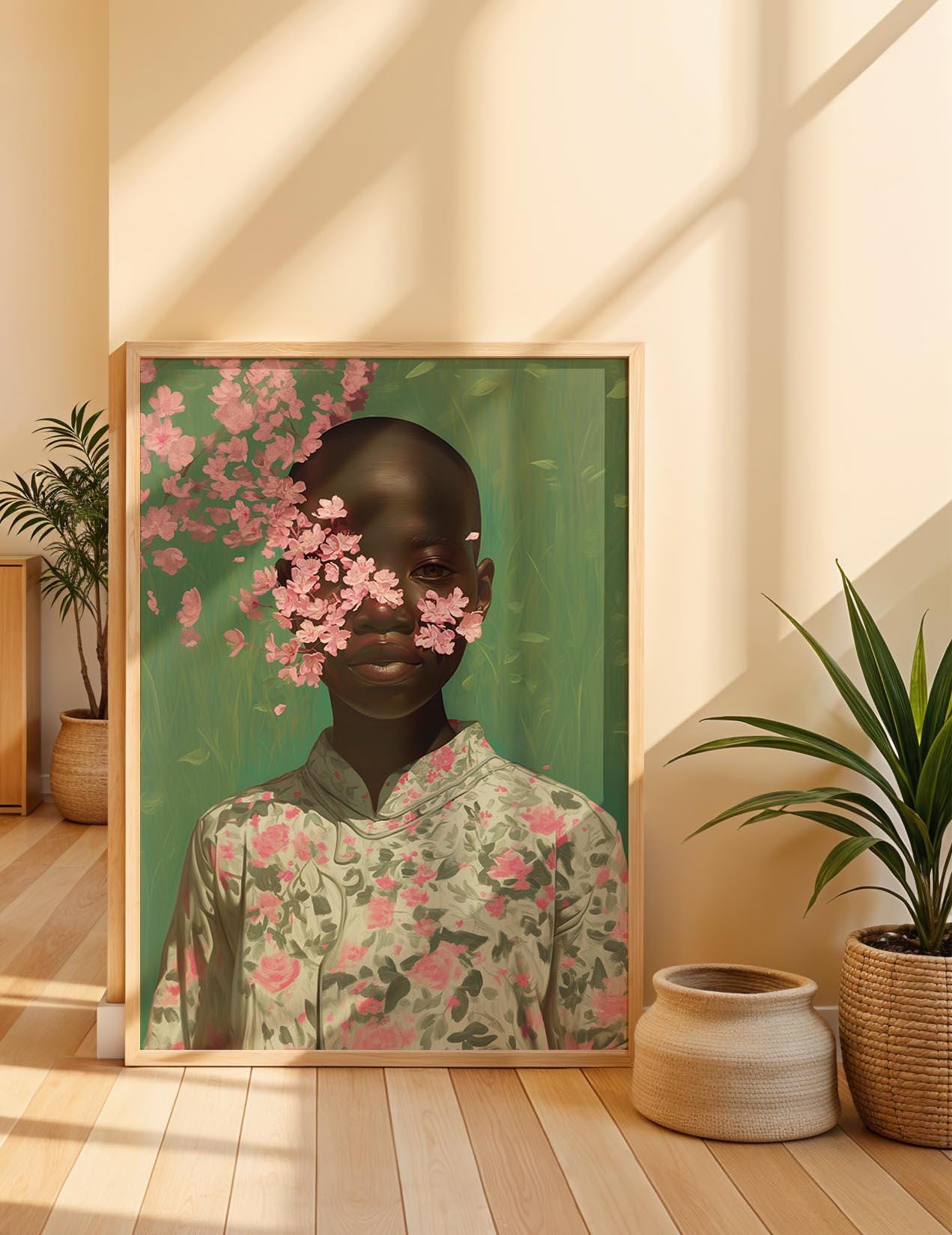 Bald Black Woman Wall Art, Bald Woman Art, Colorful Black Woman Flowers Art, Black Girl Art Prints, African American Wall Art, Modern Black