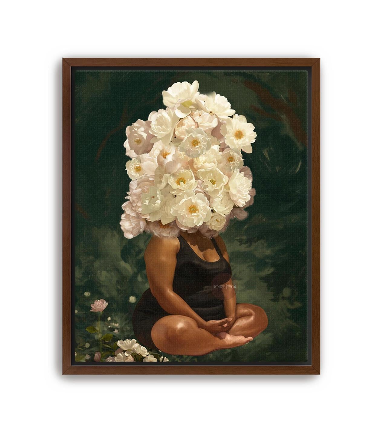 Curvy Black Woman Meditation: Meditative Wall Art Green