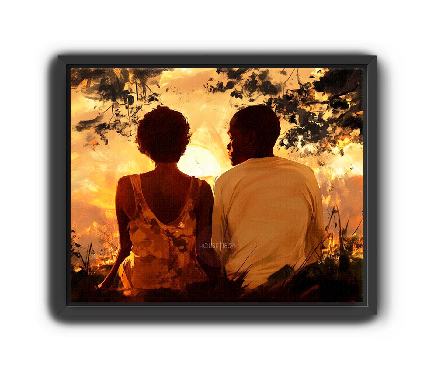 Black Love Canvas Art Print, Black Man and Woman, One Year Anniversary Gift
