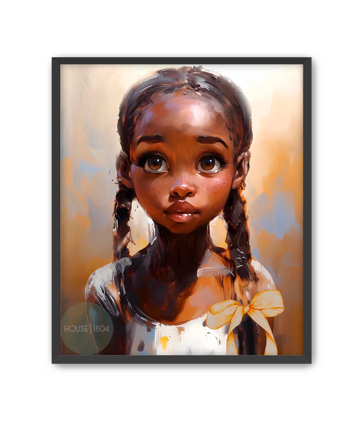 Black Girl Braid Art, Little Black Girl Wall Art, Black Baby Girl Nursery, Black Girl Portrait, Black Child Poster, House of 1804